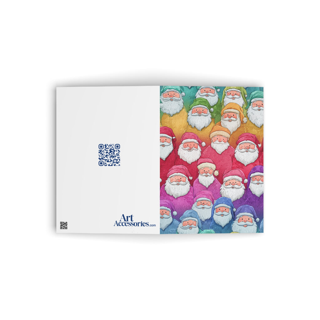 Christmas Santa Pattern Greeting Card — Colorful Watercolor Santas Holiday Card