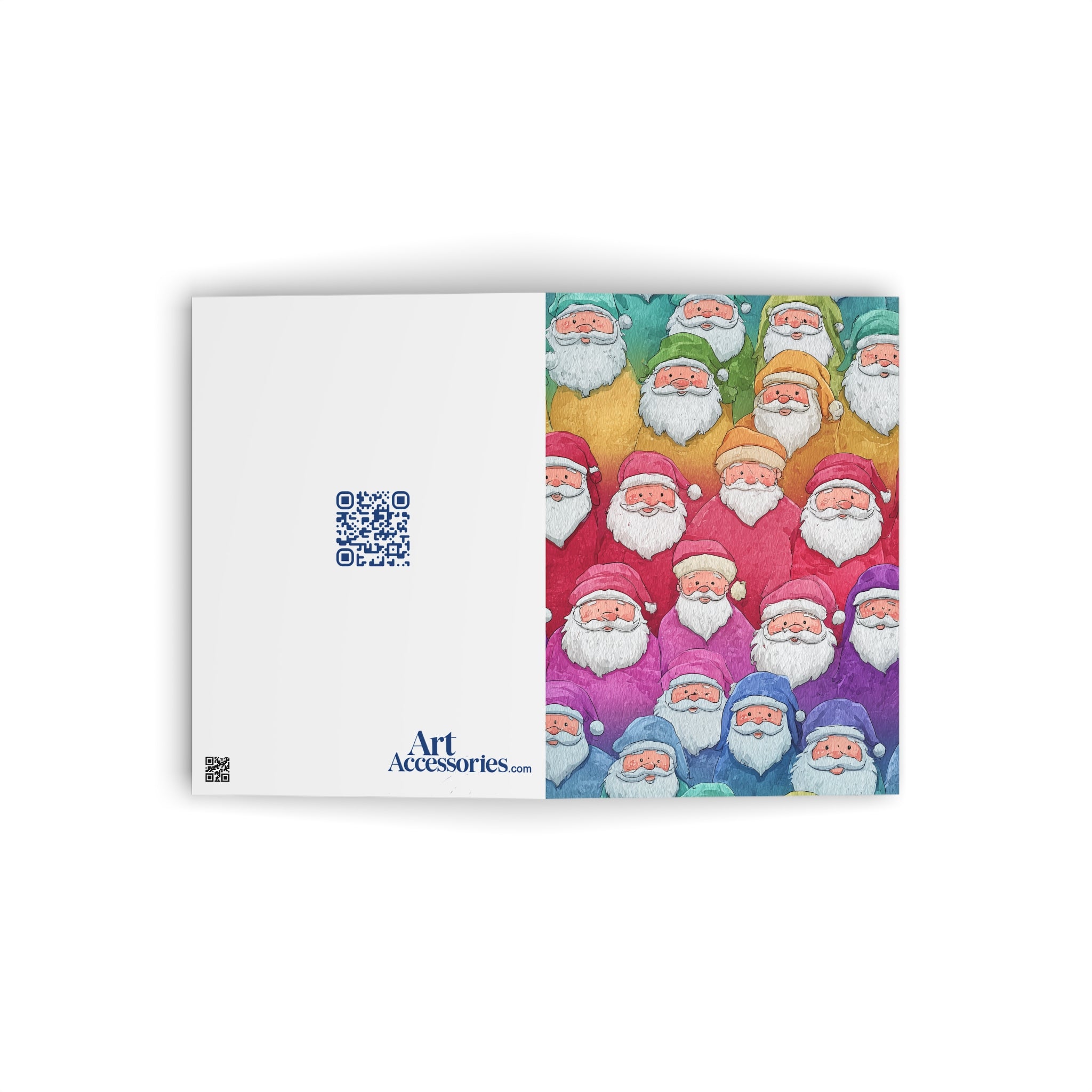 Christmas Santa Pattern Greeting Card — Colorful Watercolor Santas Holiday Card