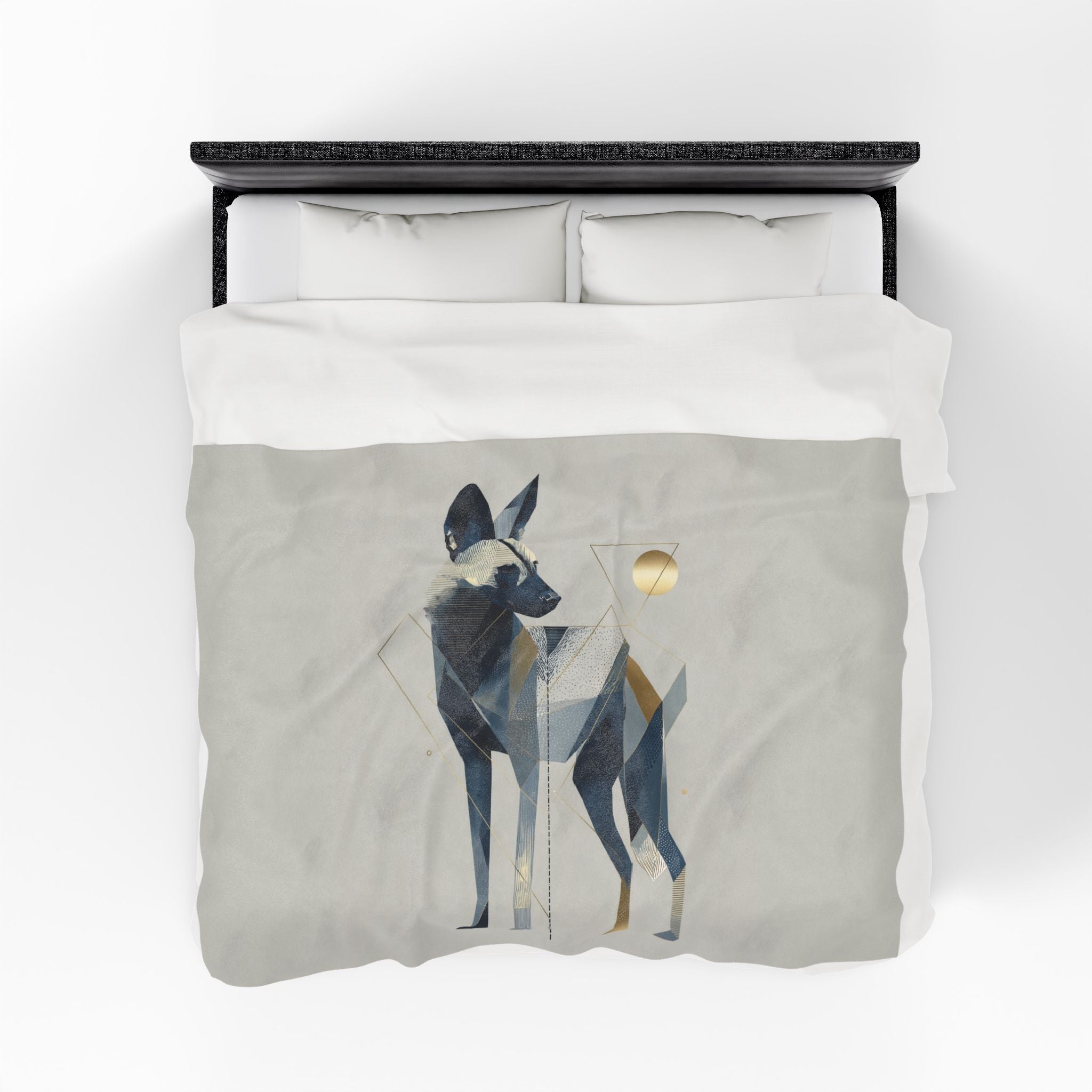 Velveteen Plush Blanket, Geometric Hyena Quilt Cover, Soft Cozy Throw, Animal Lover Gift, Bedding Decor, Home Accessory