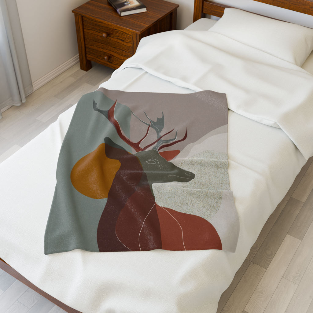 Velveteen Plush Blanket - Geometric Earthen Toned Deer Blanket, Modern Decor, Soft Throw, Cozy Bedding, Home Accent, Gift Idea