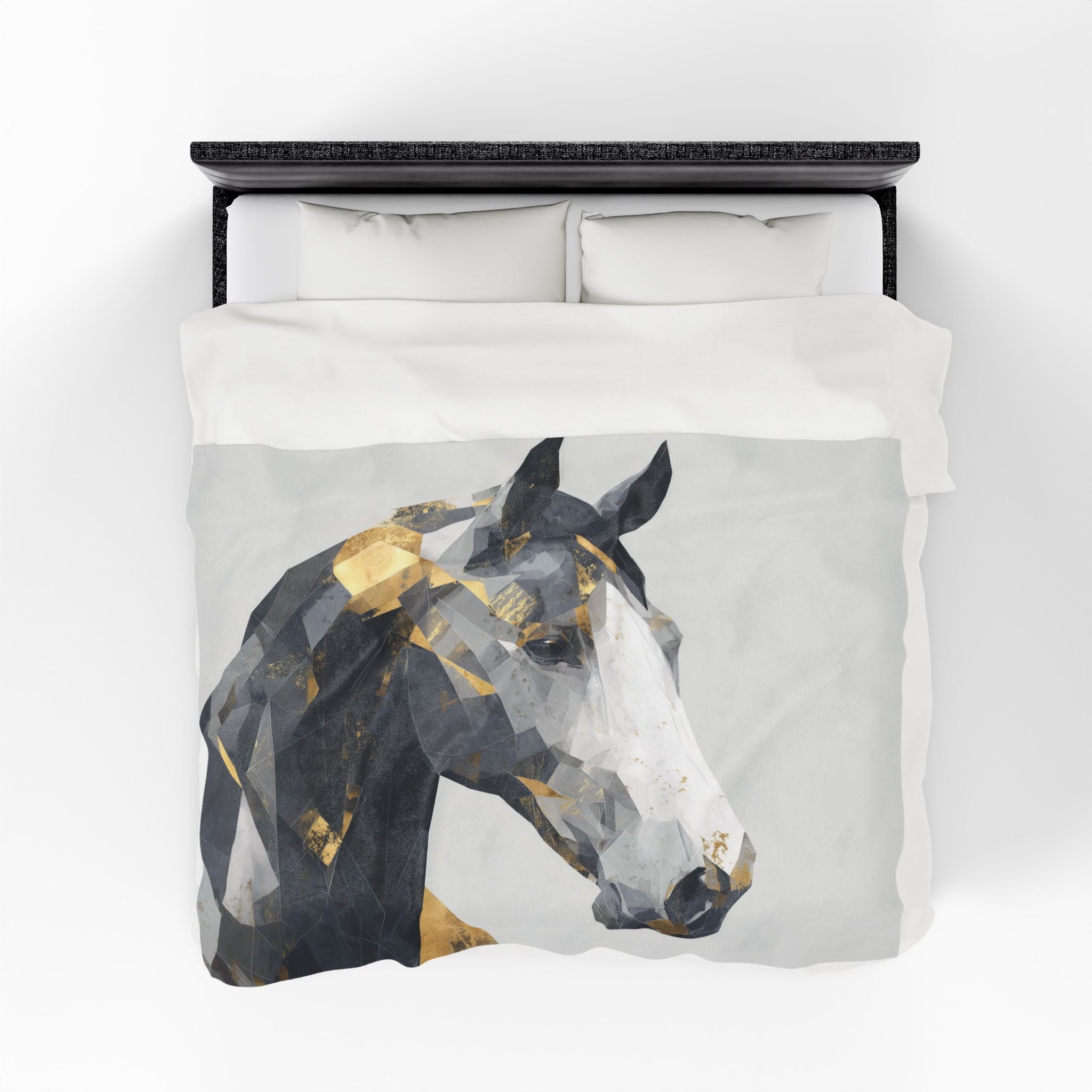 Geometric Equine Elegance: Cubist Horse Portrait, Angular Modern Art, Metallic Gold Contemporary Design   |  Personalized & Custom Orders