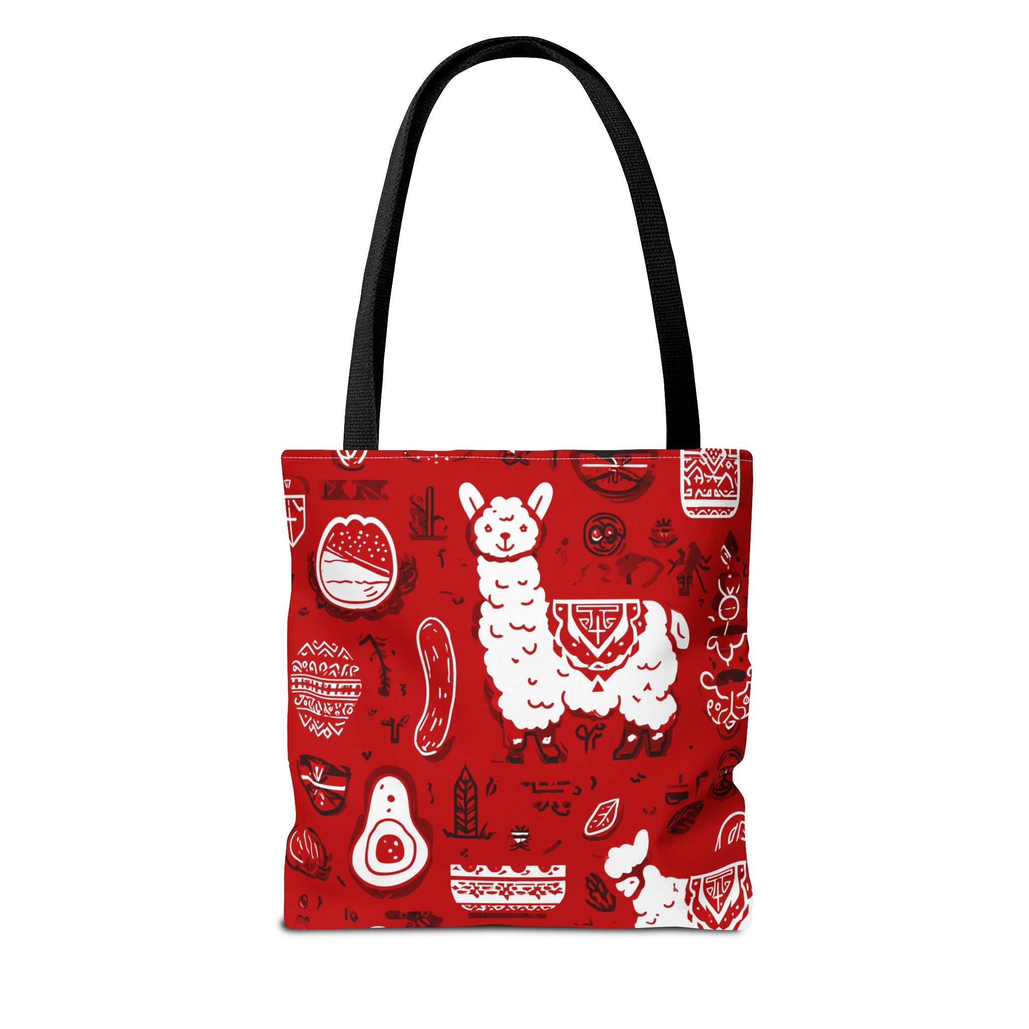 Llama Love Tote Bag, Colorful Alpaca Shopper, Boho Market Tote, Eco-Friendly Gift, Perfect for Festivals, Red AOP Design