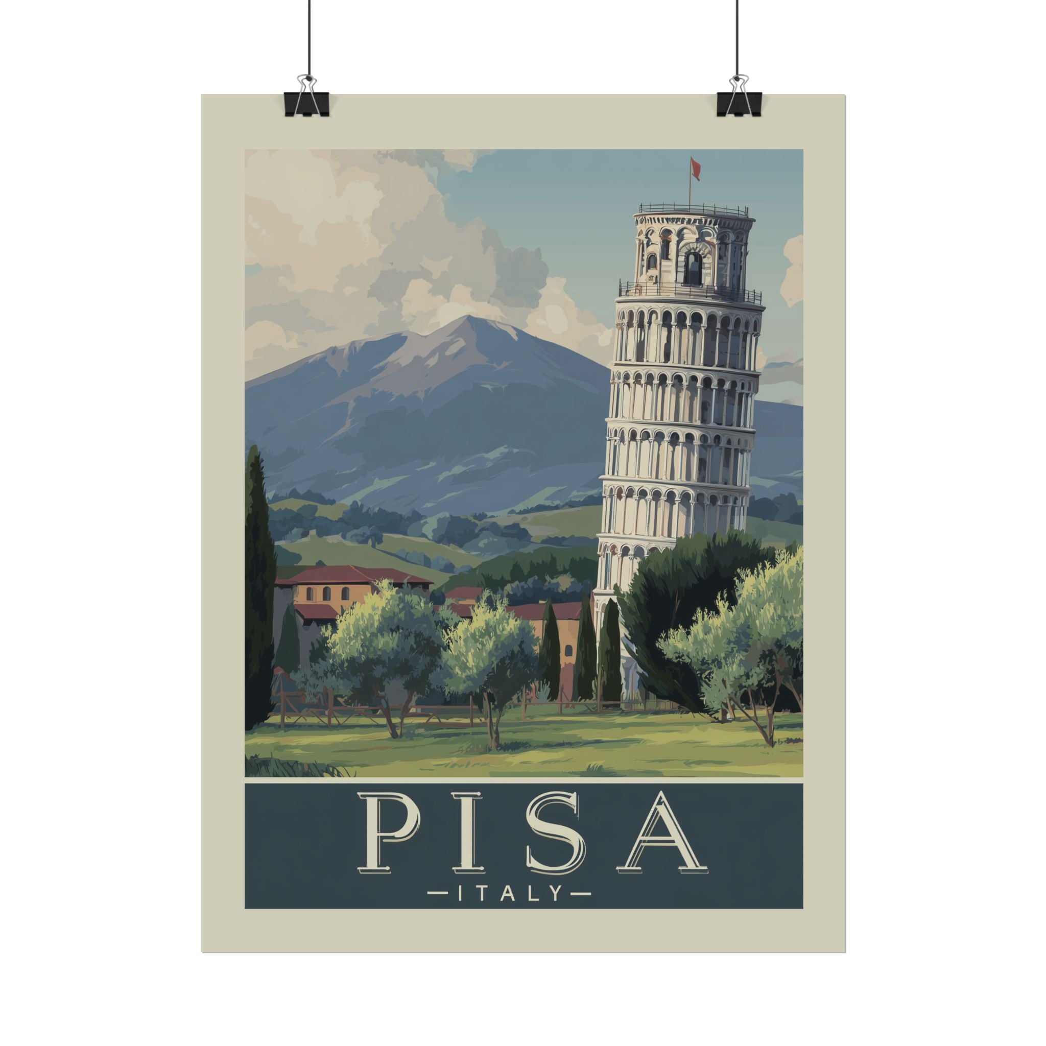 Vintage Pisa Italy Rolled Poster, Travel Wall Art, Home Decor, Gift for Travelers, Retro Print of Leaning Tower