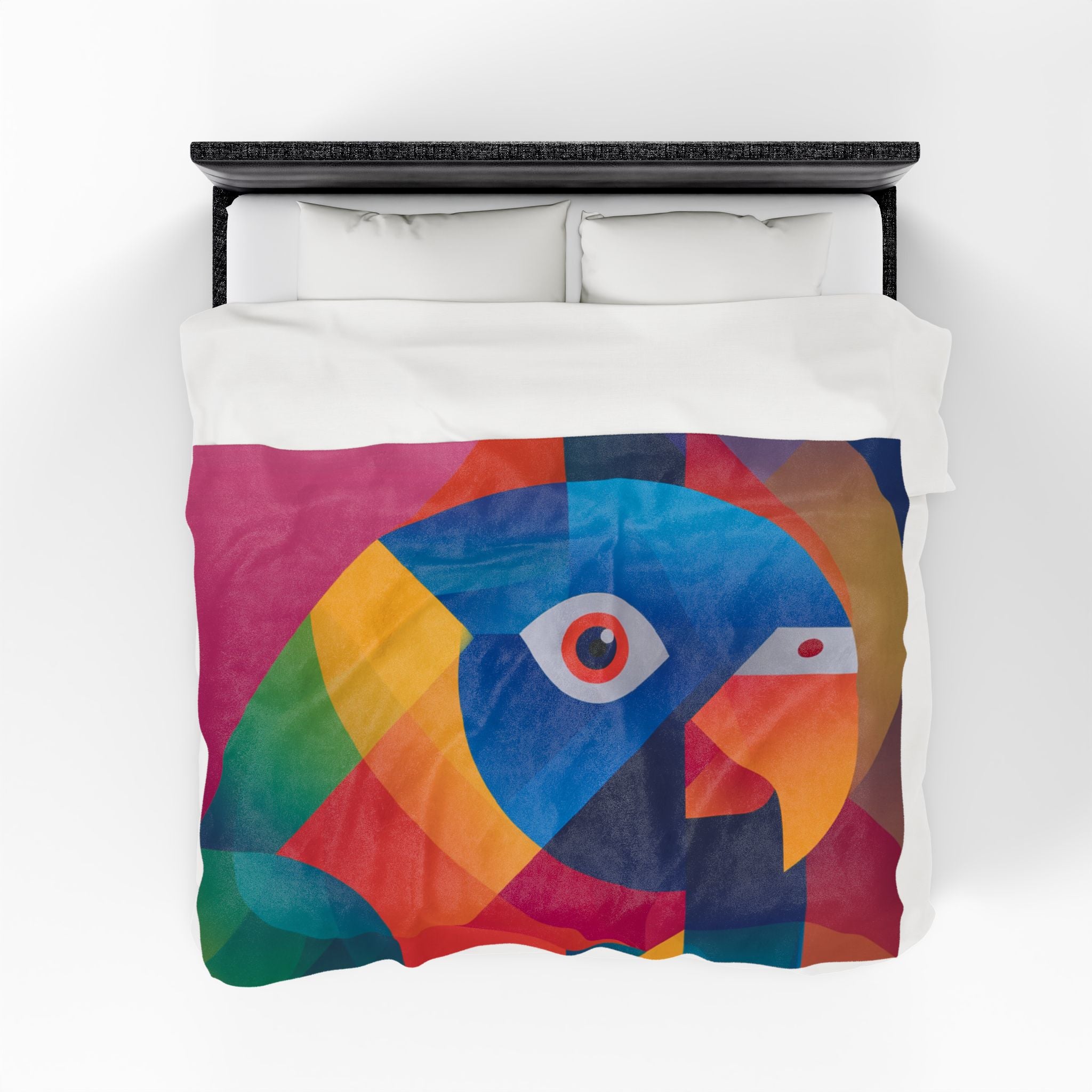 Cubist Parrot Quilt Cover, Doona Cover, Duvet : Geometric Avian Abstraction, Prismatic Color Palette   |    Custom Orders Available