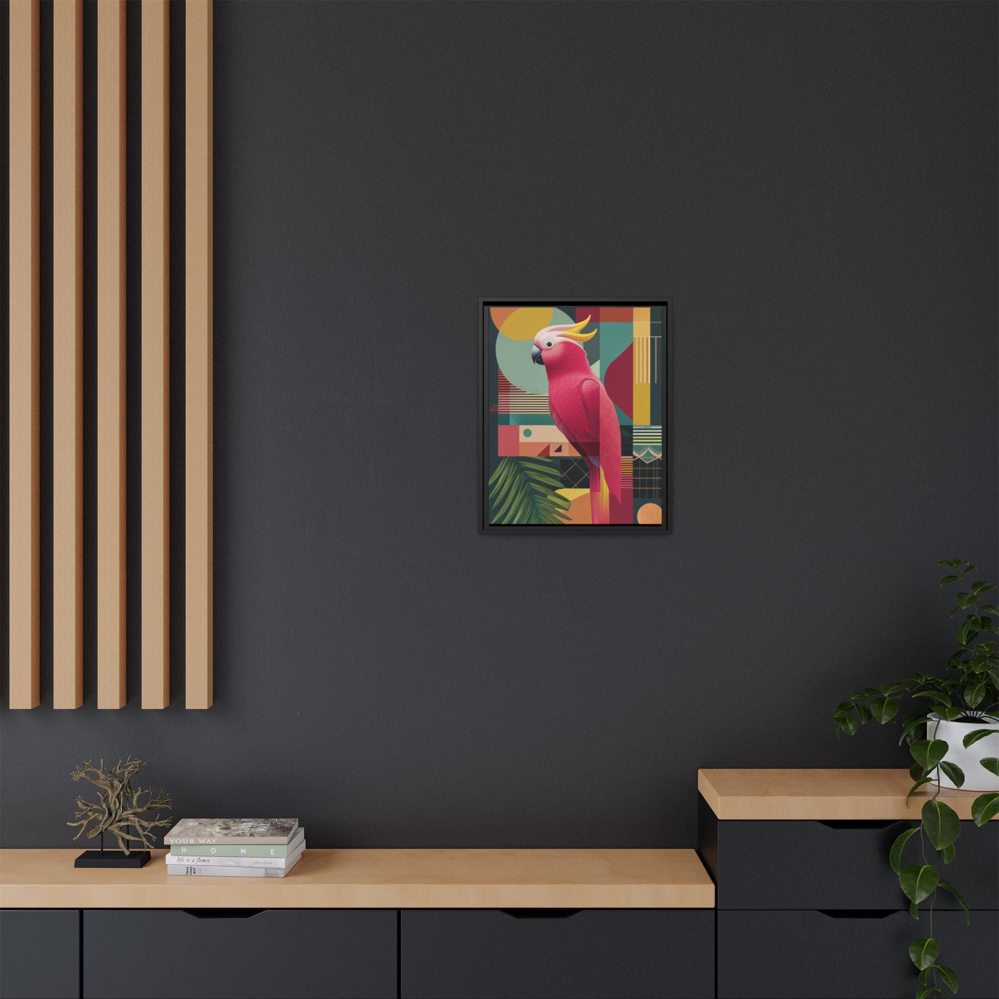Geometric Cockatoo Framed Print: Mid-Century Modern Bird Art, Contemporary Graphic Print   |  Personalized & Custom Orders Available