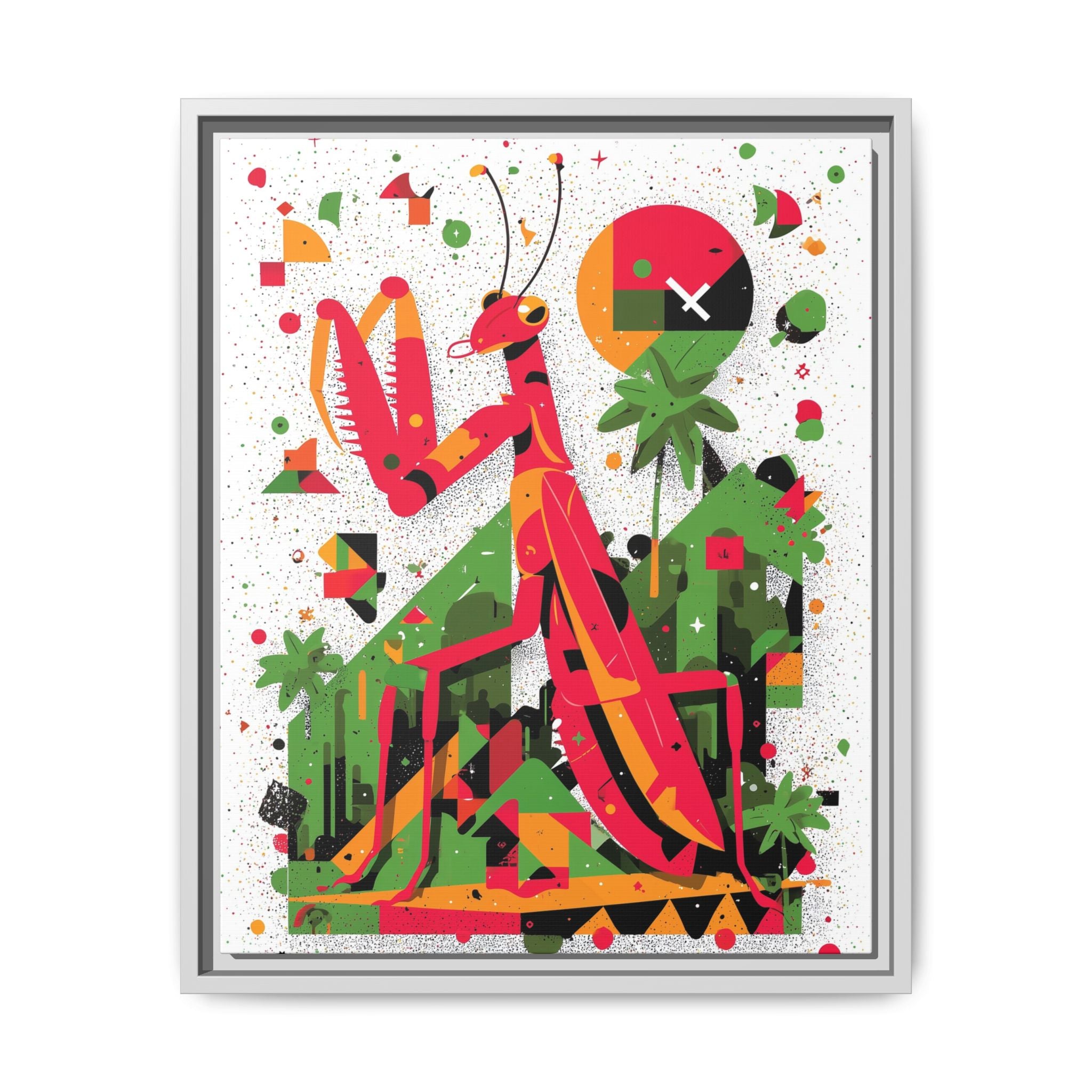 Praying Mantis in Bloom: Geometric Insect Portrait, Abstract Digital Illustration   |    Custom Orders Available