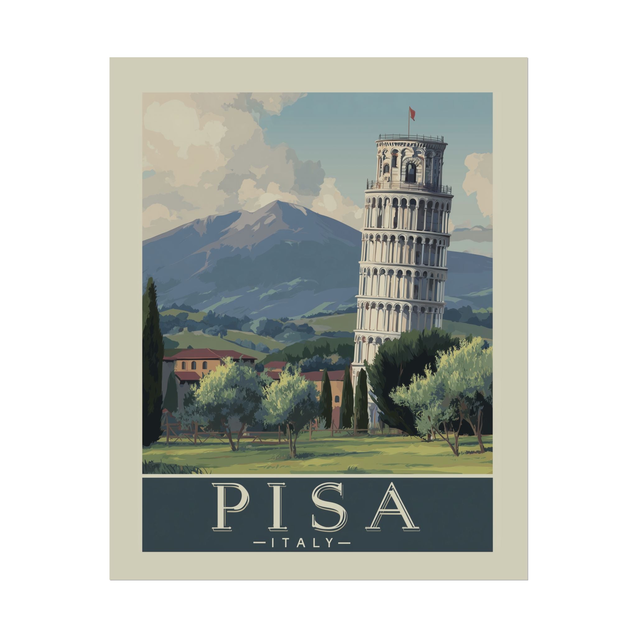 Vintage Pisa Italy Rolled Poster, Travel Wall Art, Home Decor, Gift for Travelers, Retro Print of Leaning Tower