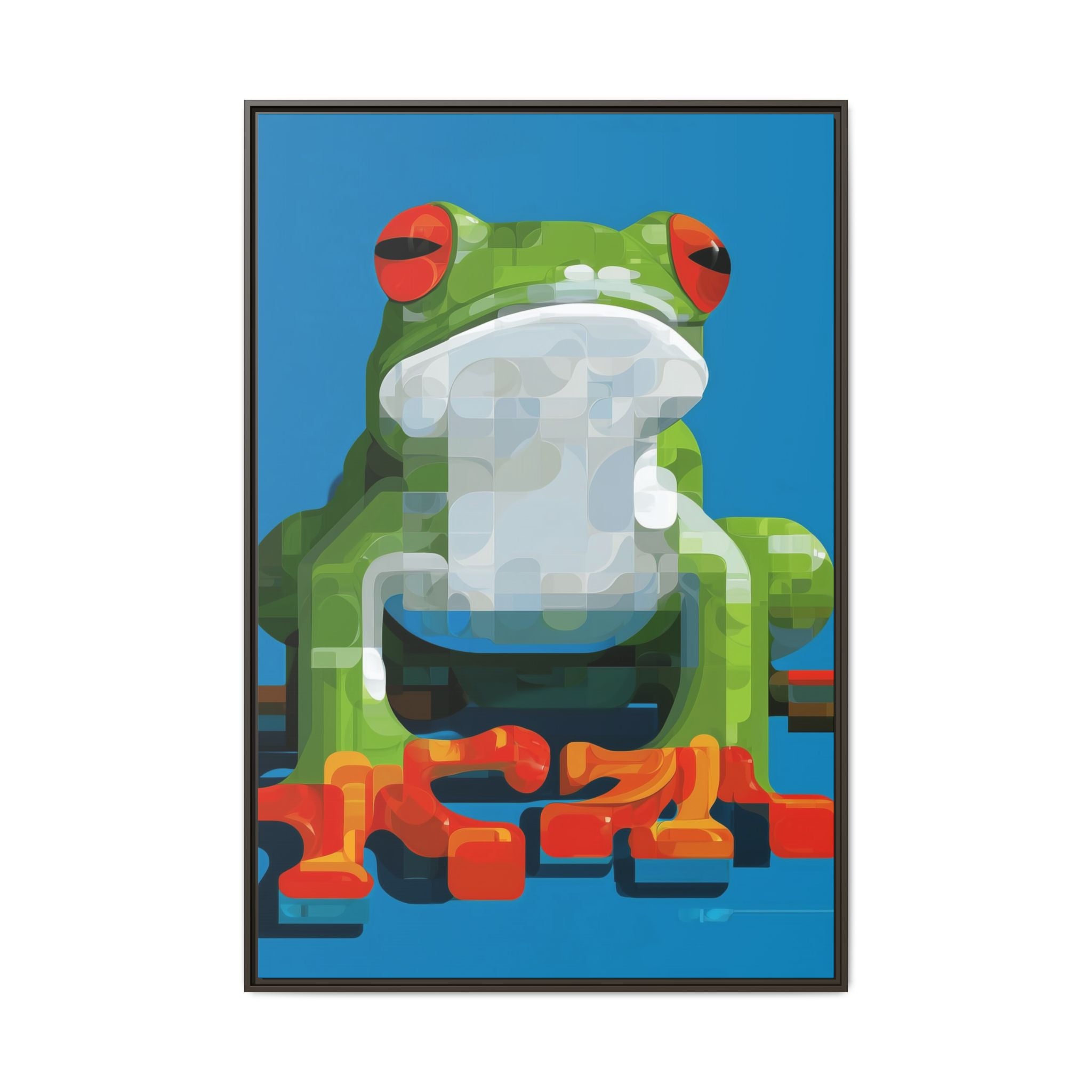 Pixel Frog Framed Print : Geometric Digital Art, Mosaic Amphibian Portrait   |  Personalized & Custom Orders Available