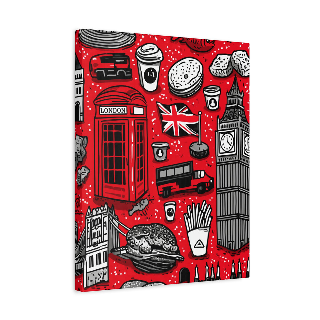 London-Themed Canvas Art, Wall Decor, Home Office Artwork, UK Travel Gift, British Culture Decor, Red and Black Design