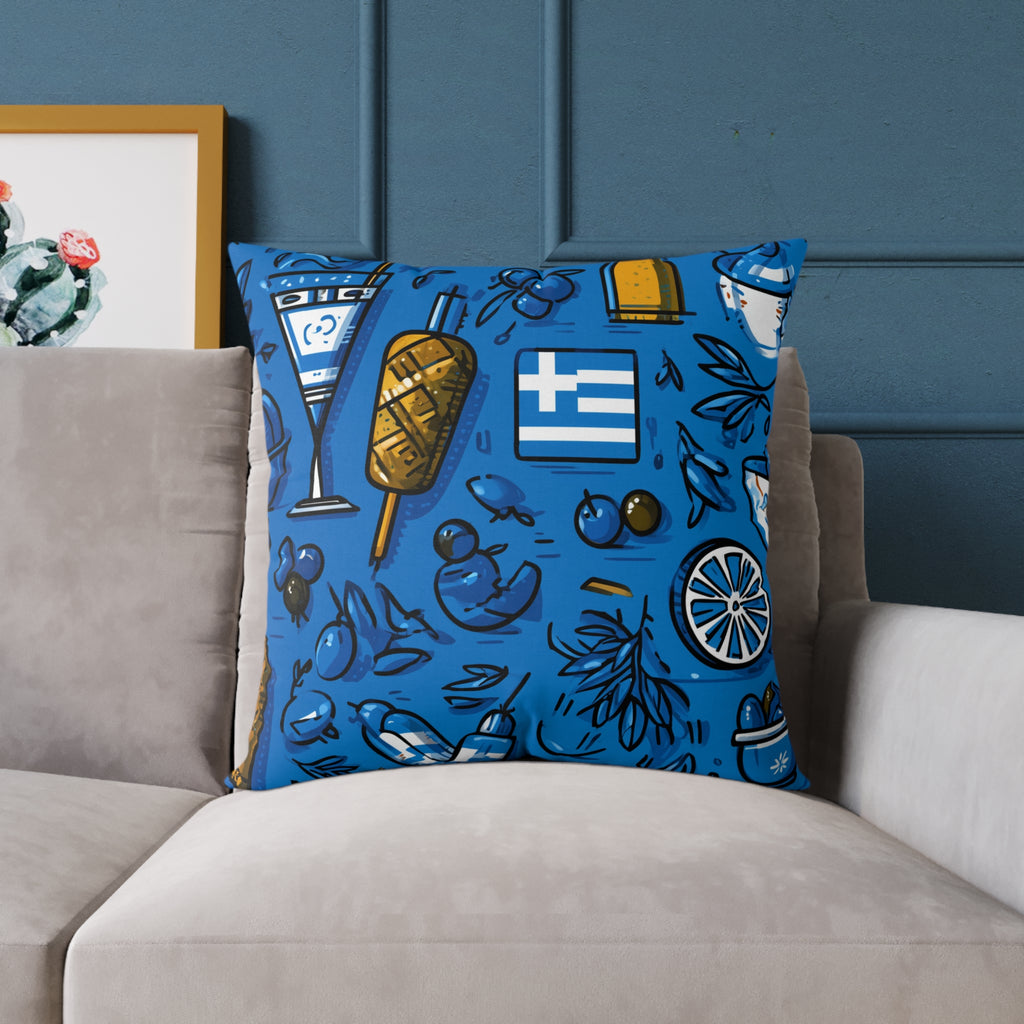 Greece-Inspired Decorative Pillow, Poly Canvas Throw Cushion, Coastal Home Decor, Mediterranean Vibes, Summer Housewarming Gift, [...]