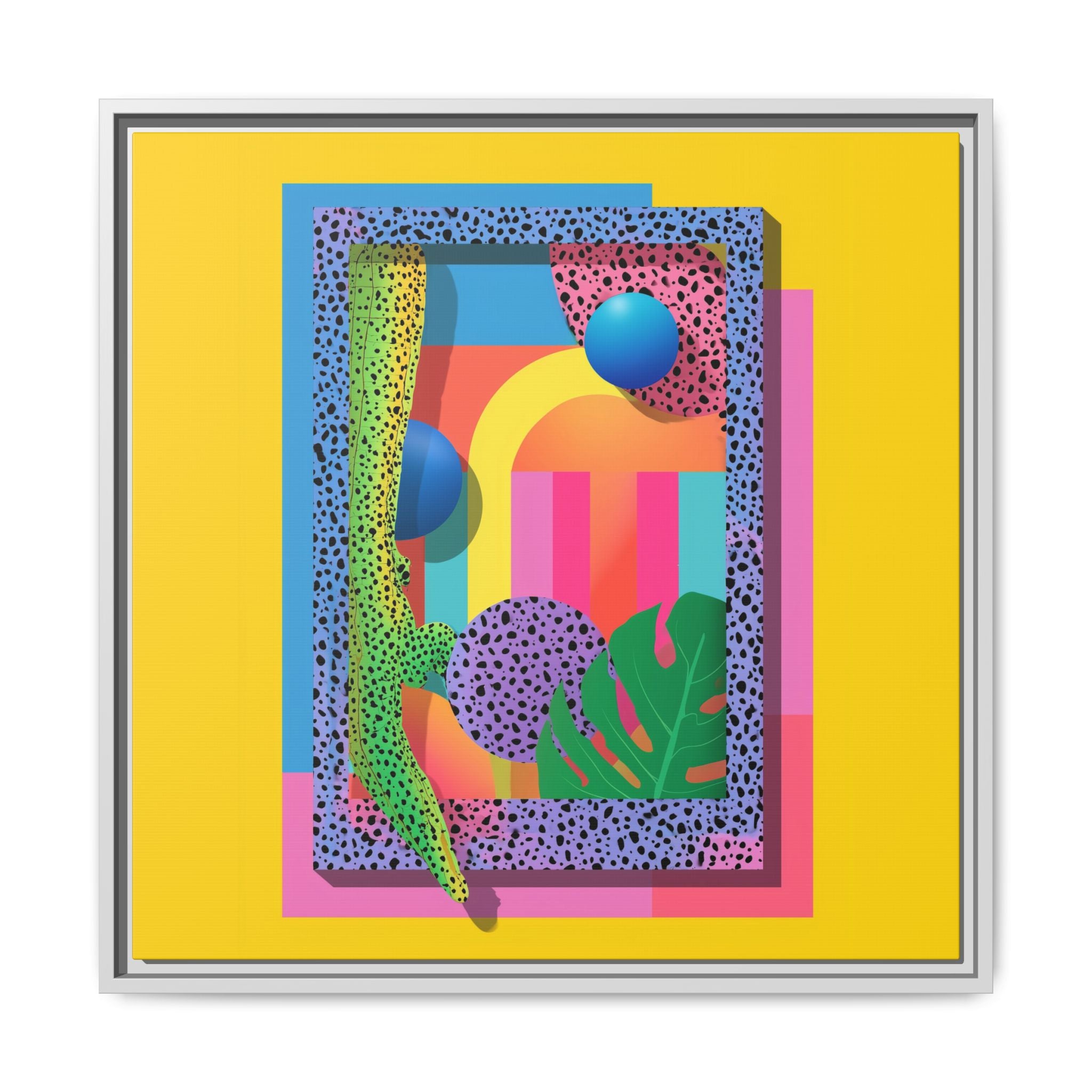 Geometric Rhythms: Abstract Layers of Color, Dimensional Shapes and Tropical Elements, Vibrant Modern Art Composition   |   Custom Orders