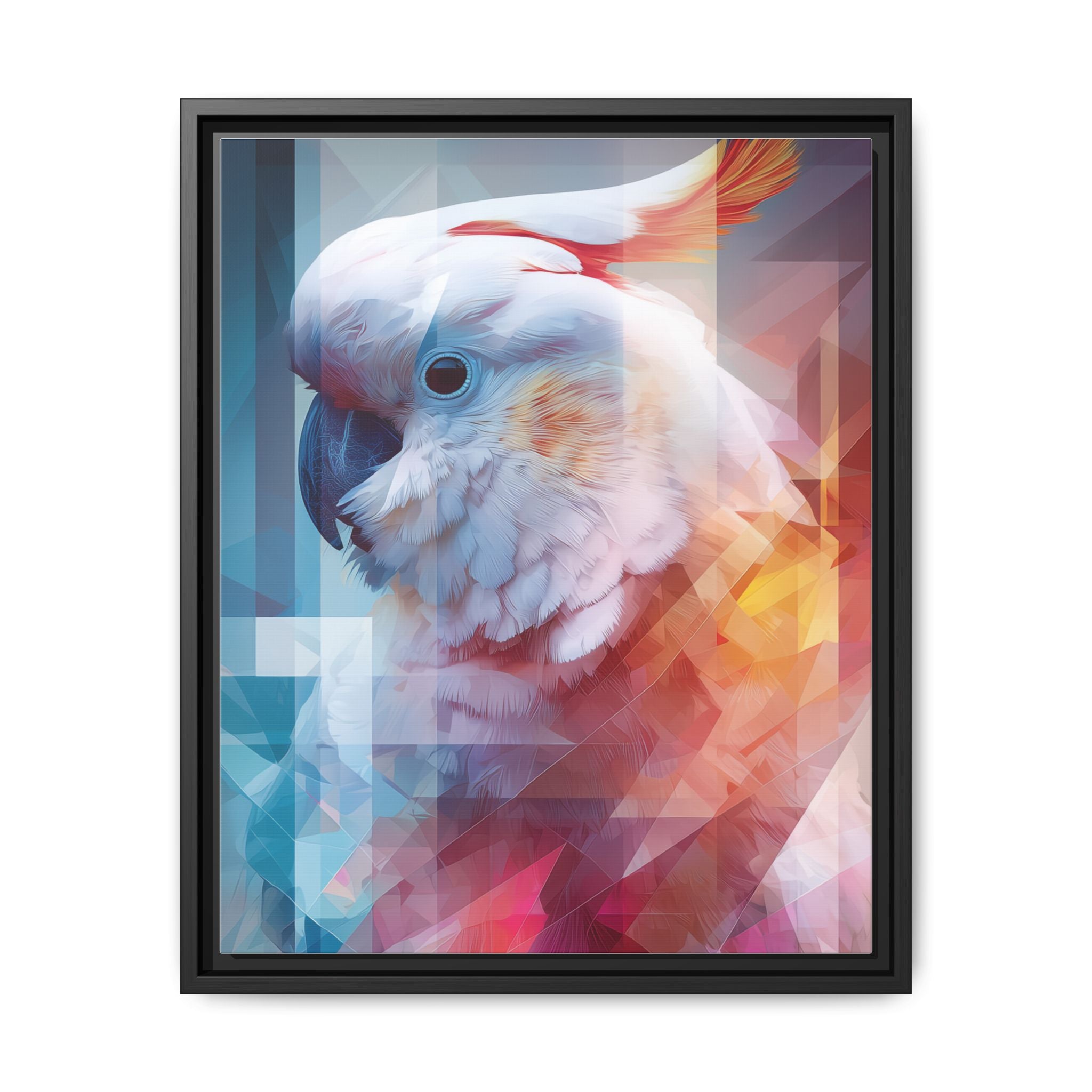 Fractured Cockatoo Framed Print: Geometric Wildlife Art, Low-Poly Digital Illustration   |  Personalized & Custom Orders Available