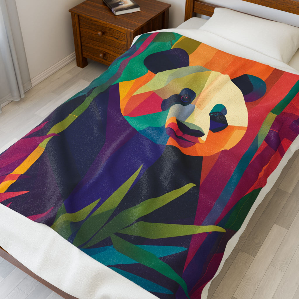 Geometric Panda Blanket: Wildlife Art, Digital Kaleidoscope Design, Contemporary Animal Illustration   |  Personalized & Custom Orders