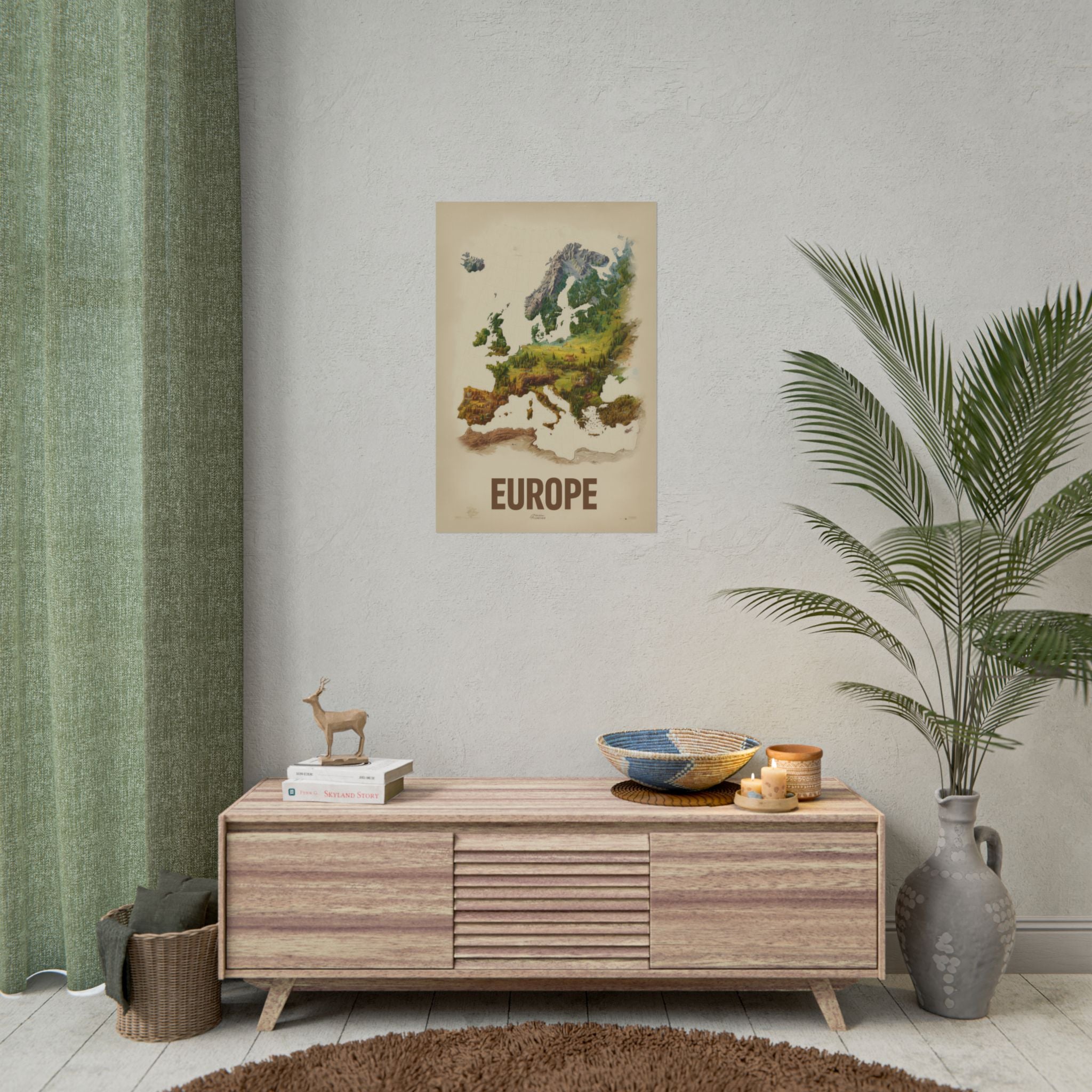 Europe Map Poster — Vintage Nature Scenic Travel Wall Art (Rolled Poster)