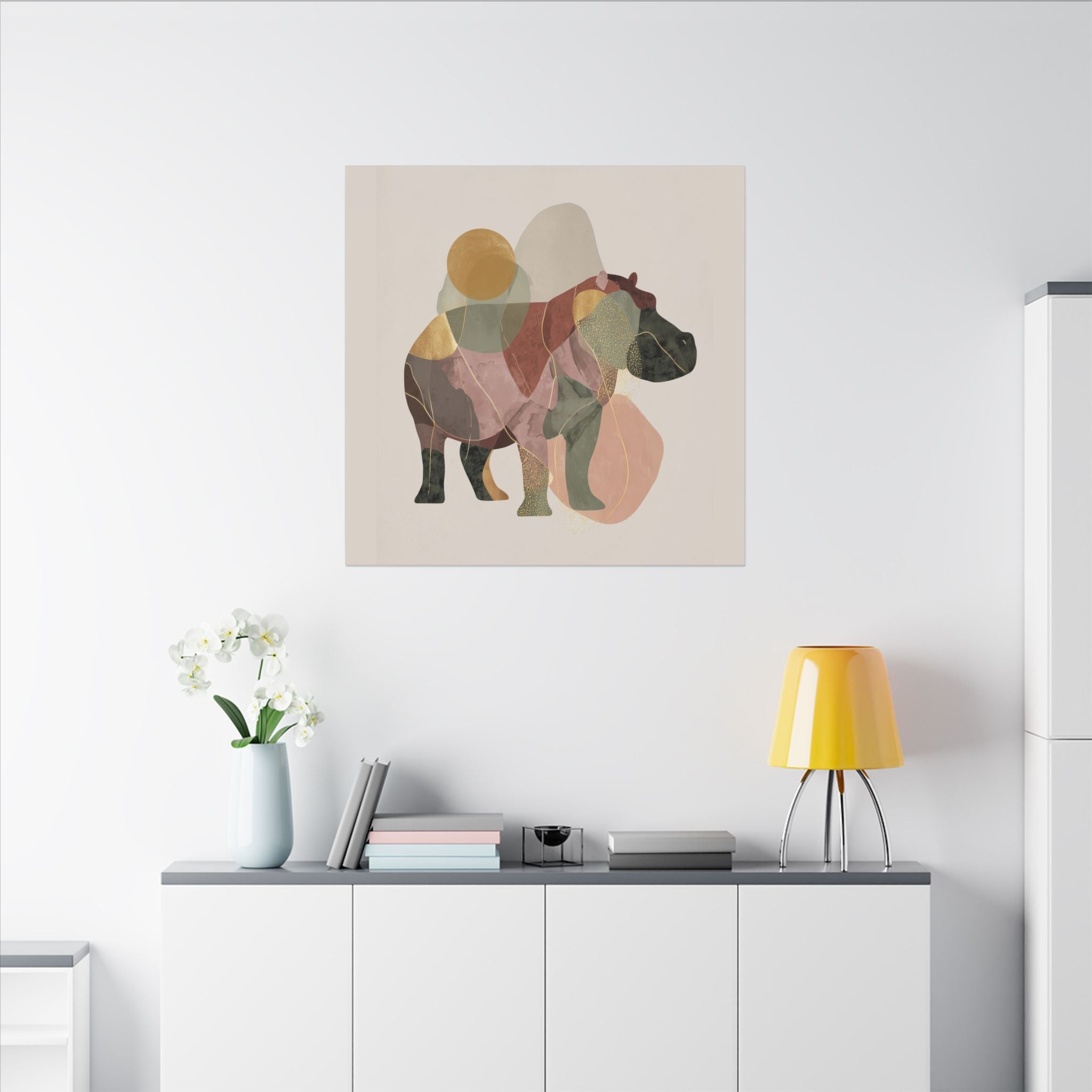 Fragmented Hippo: Geometric Abstraction, Earthy Mosaic Composition   |    Custom Orders Available
