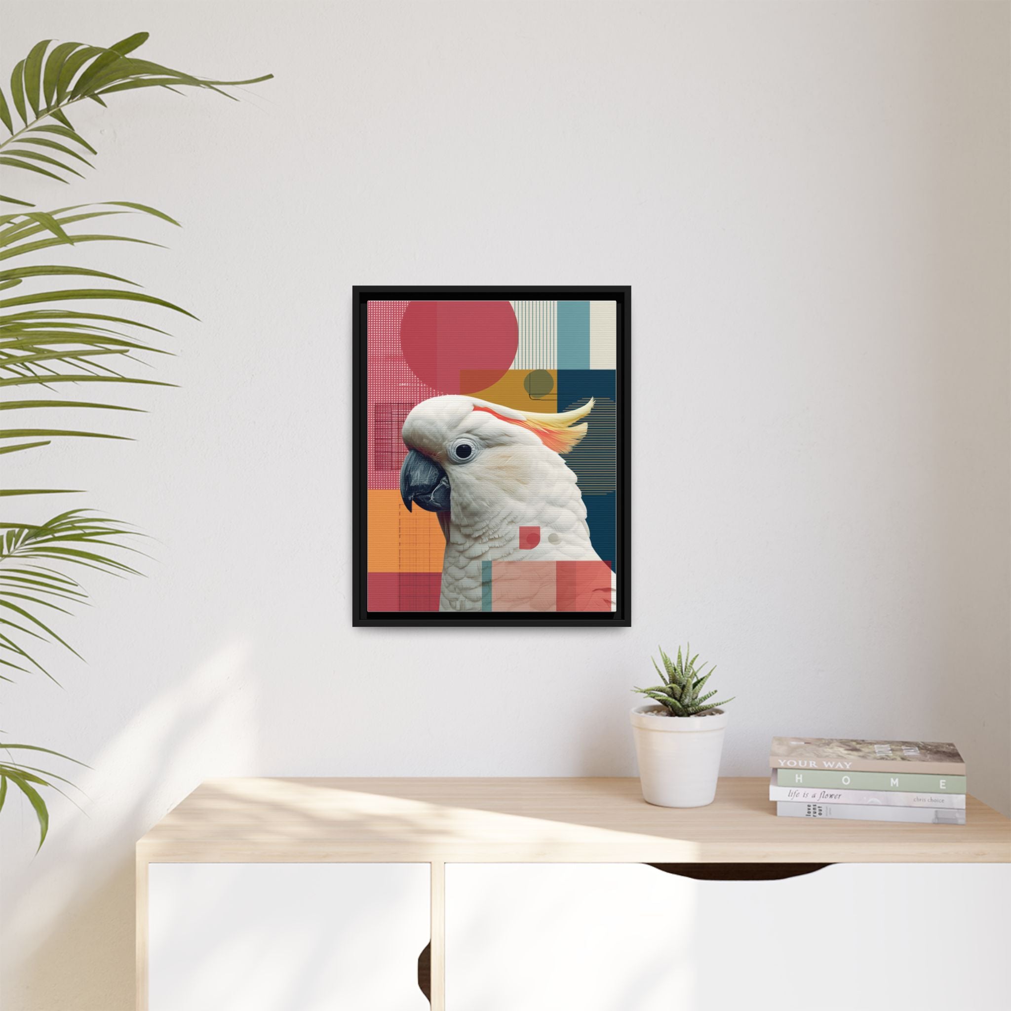 Cockatoo in Geometry: Mid-Century Modern Wildlife Art, Photorealistic Nature Print   |    Custom Orders Available