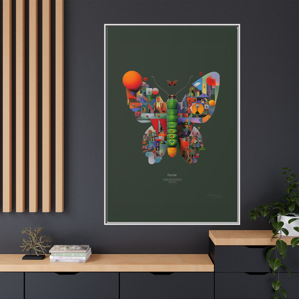 Geometric Metamorphosis Framed Print : Digital Cubist Butterfly, Urban Abstract Composition   |   Custom Orders Available
