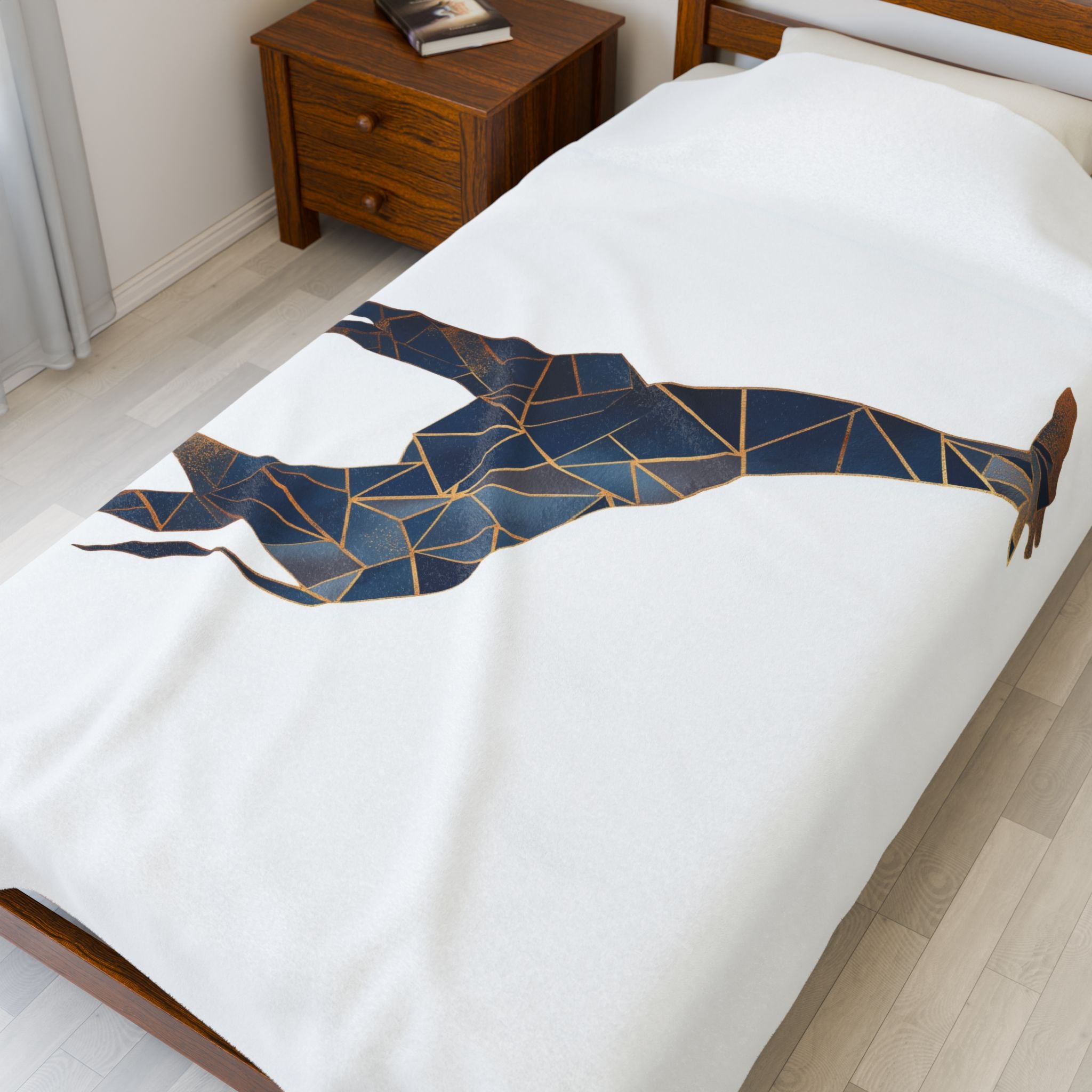 Geometric Giraffe Blanket : Triangular Mosaic, Modern Animal Art, Navy Blue Abstract Silhouette   |  Personalized & Custom Orders Available