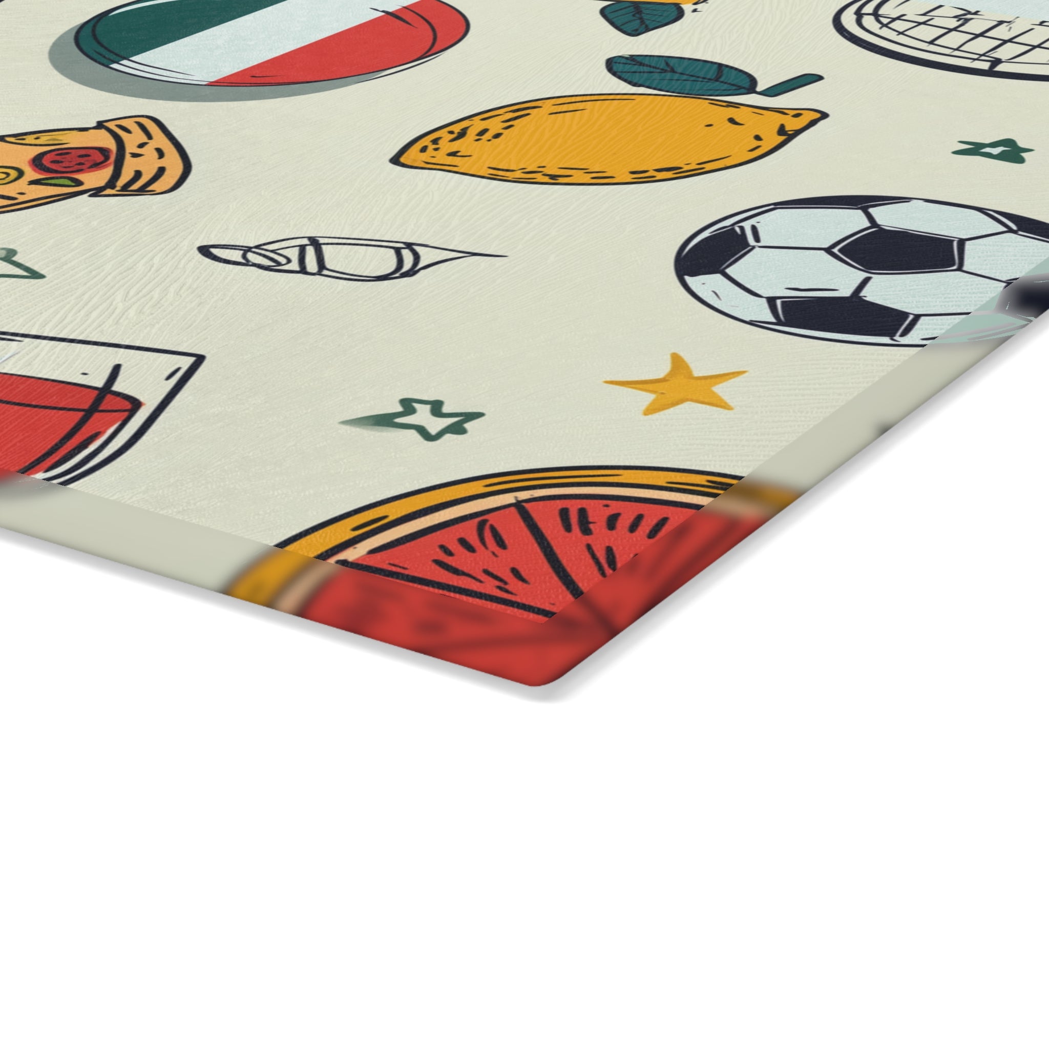 Italian Pattern Glass Cutting Board — Stylized Mediterranean Kitchen Décor