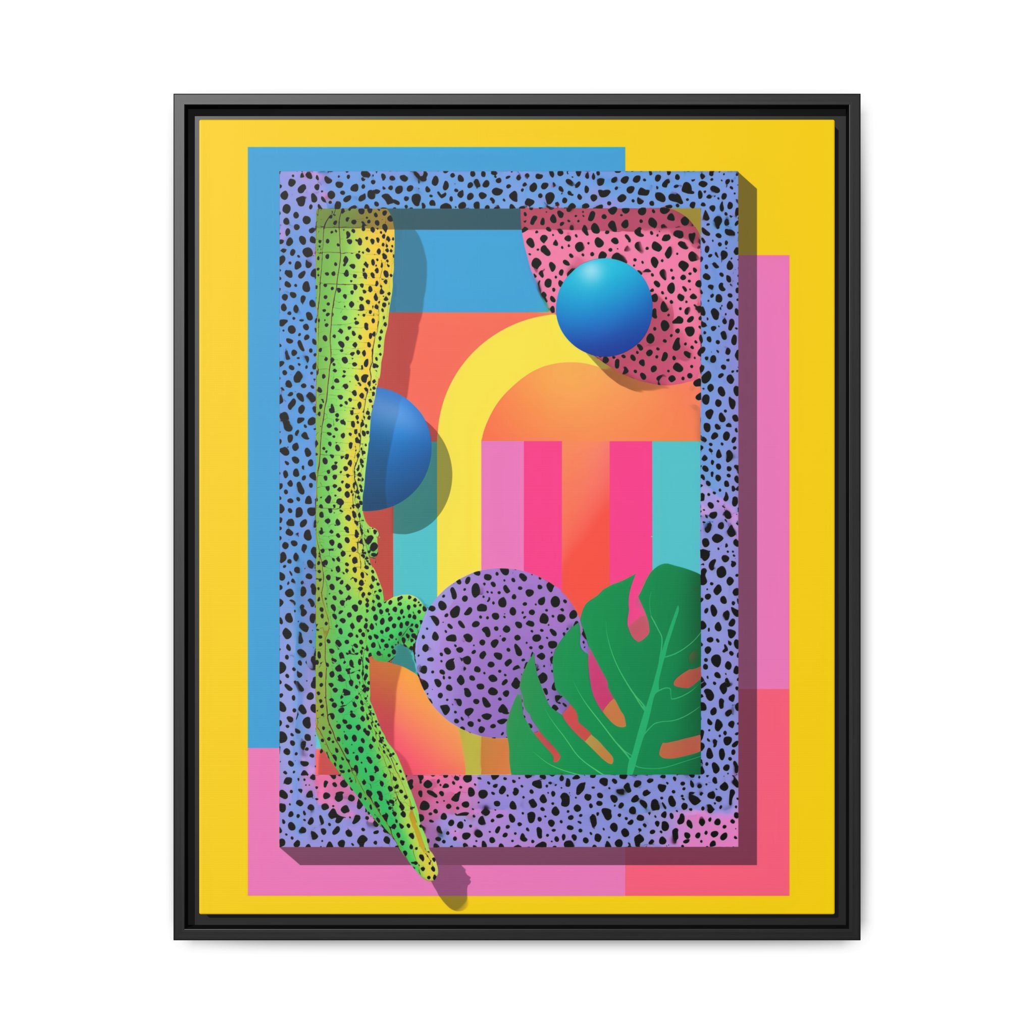 Geometric Rhythms: Abstract Layers of Color, Dimensional Shapes and Tropical Elements, Vibrant Modern Art Composition   |   Custom Orders