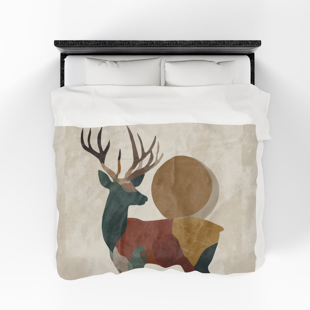 Plush Blanket, Geometric Earthen Toned Deer, Modern Decor, Cozy Home Accent, Gift for Nature Lover, Holiday Christmas Throw, Warm Fleece