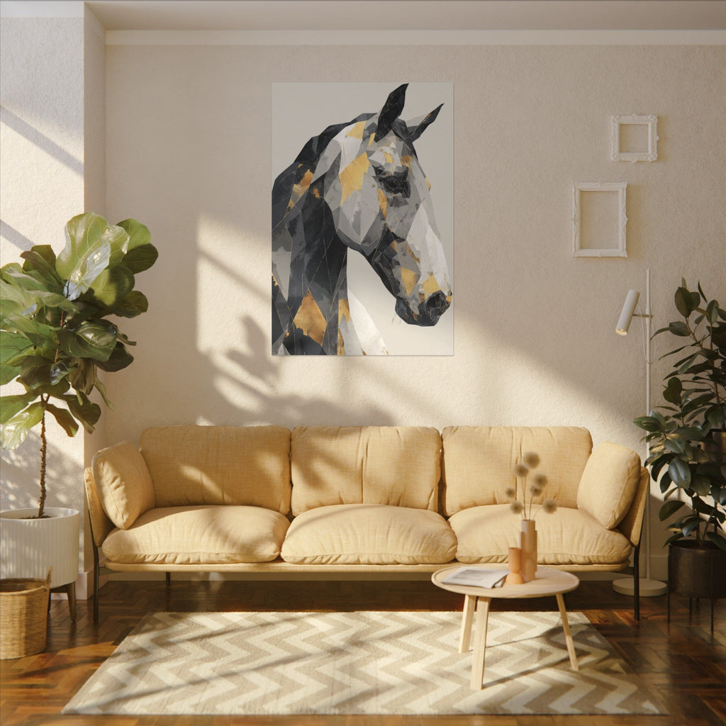 Fractal Equine: Geometric Horse Design, Cubist Digital Art, Black and Gold Abstract Portrait   |  Personalized & Custom Orders Available