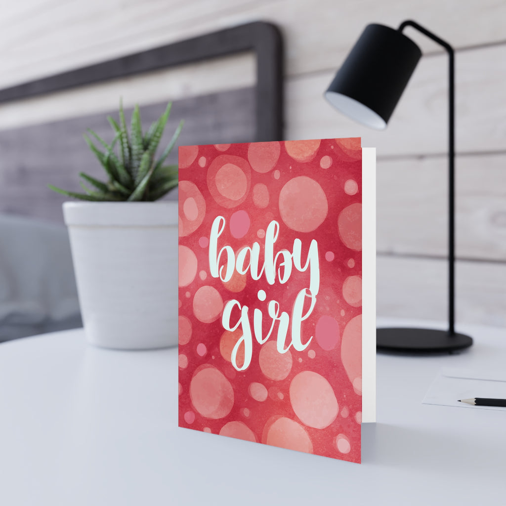 Baby Girl Greeting Card — Pink Bokeh Newborn Congratulations Card