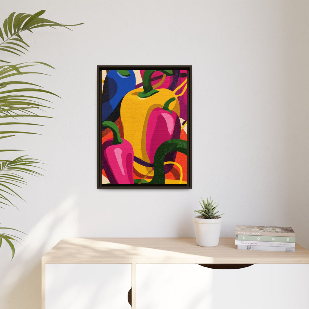 Canvas Art, Abstract Geometric Bell Peppers, Framed Wall Decor Print, Kitchen Wall Art, Modern Home Decor, Foodie Gift
