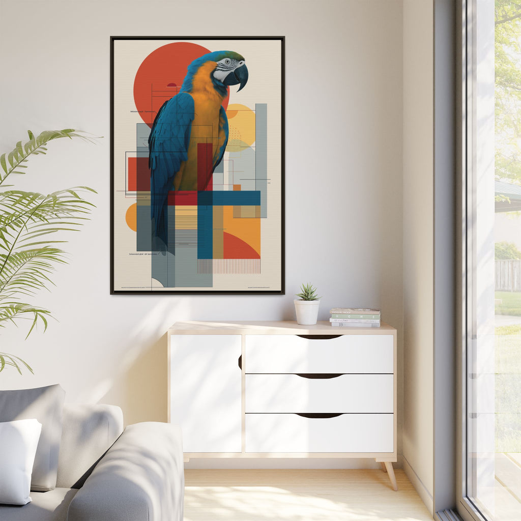 Vibrant Macaw Geometric Framed Print: Avian Realism, Modern Abstract Composition   |  Personalized & Custom Orders Available