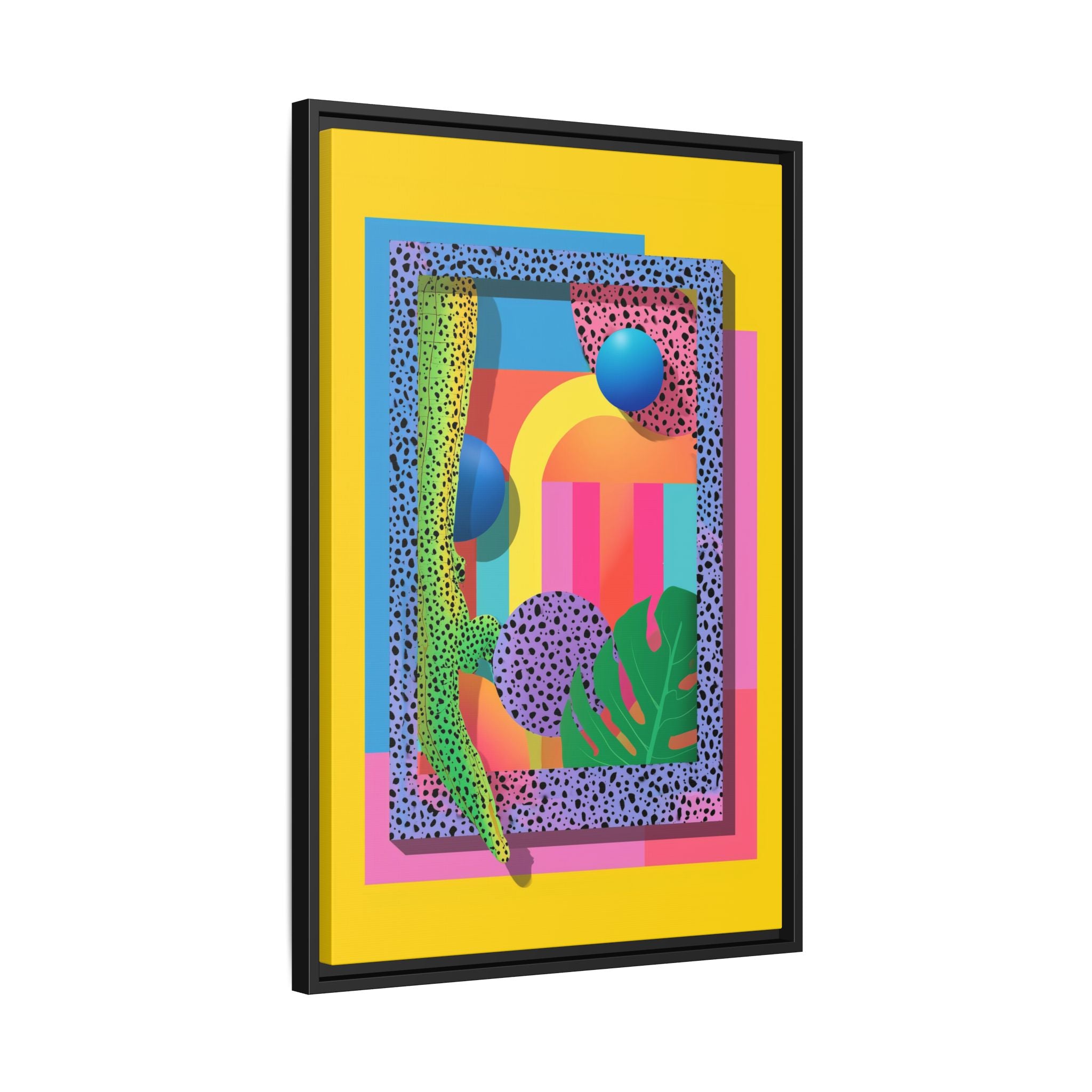 Geometric Rhythms: Abstract Layers of Color, Dimensional Shapes and Tropical Elements, Vibrant Modern Art Composition   |   Custom Orders