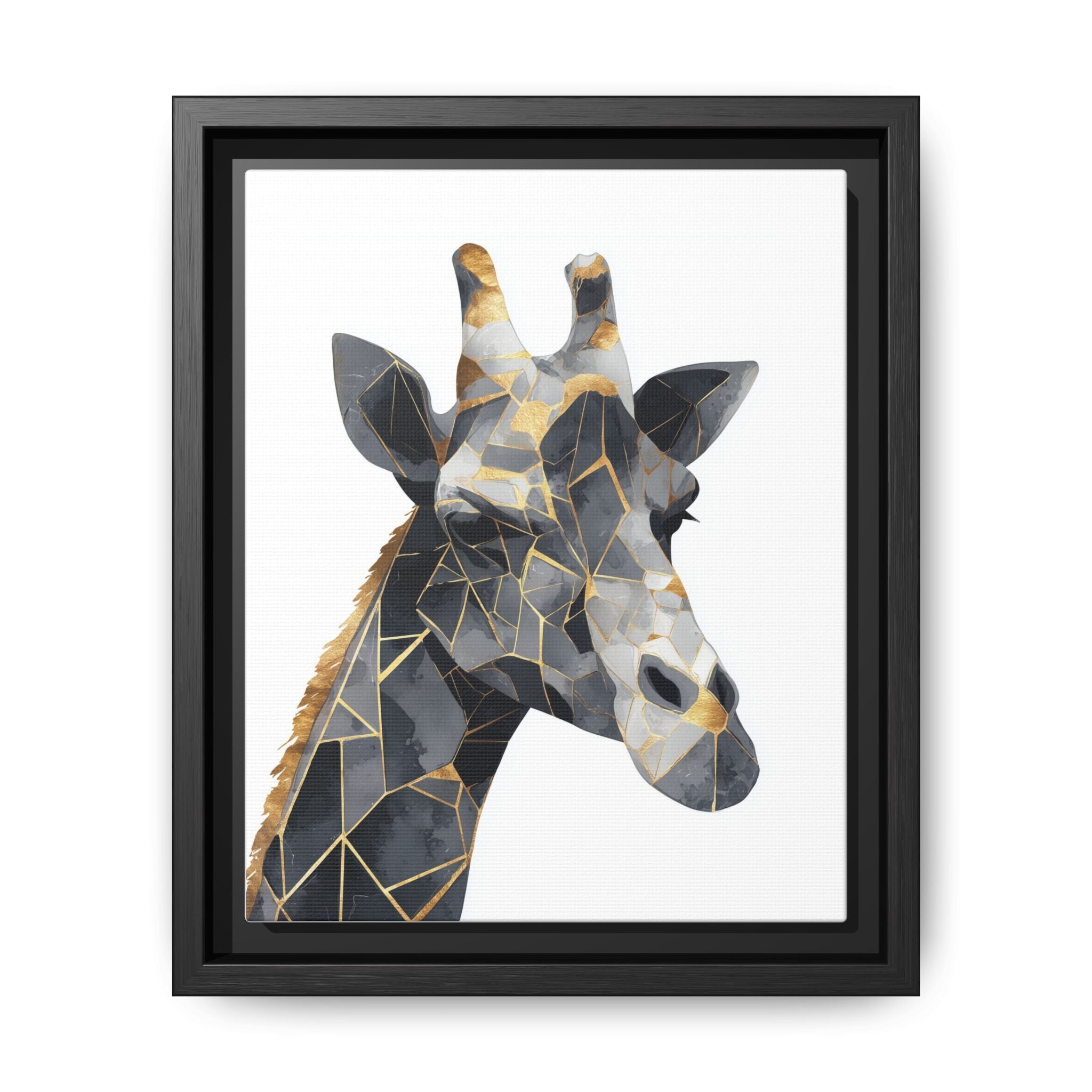 Geometric Giraffe Mosaic Framed Print : Contemporary Cubist Animal Portrait, Metallic Gold Angular Design   |   Custom Orders Available