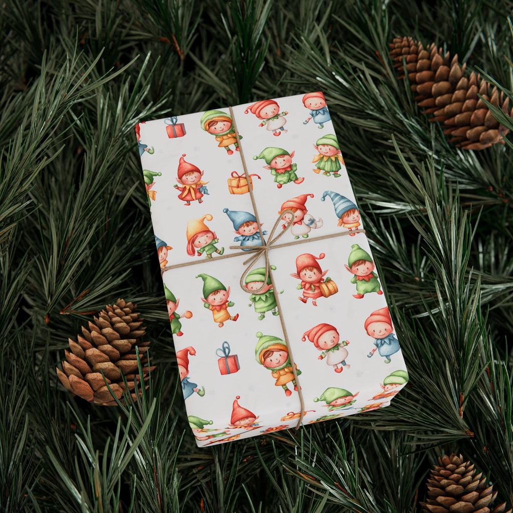 Wrapping Paper – Cute Watercolor Christmas Elves Gift Wrap