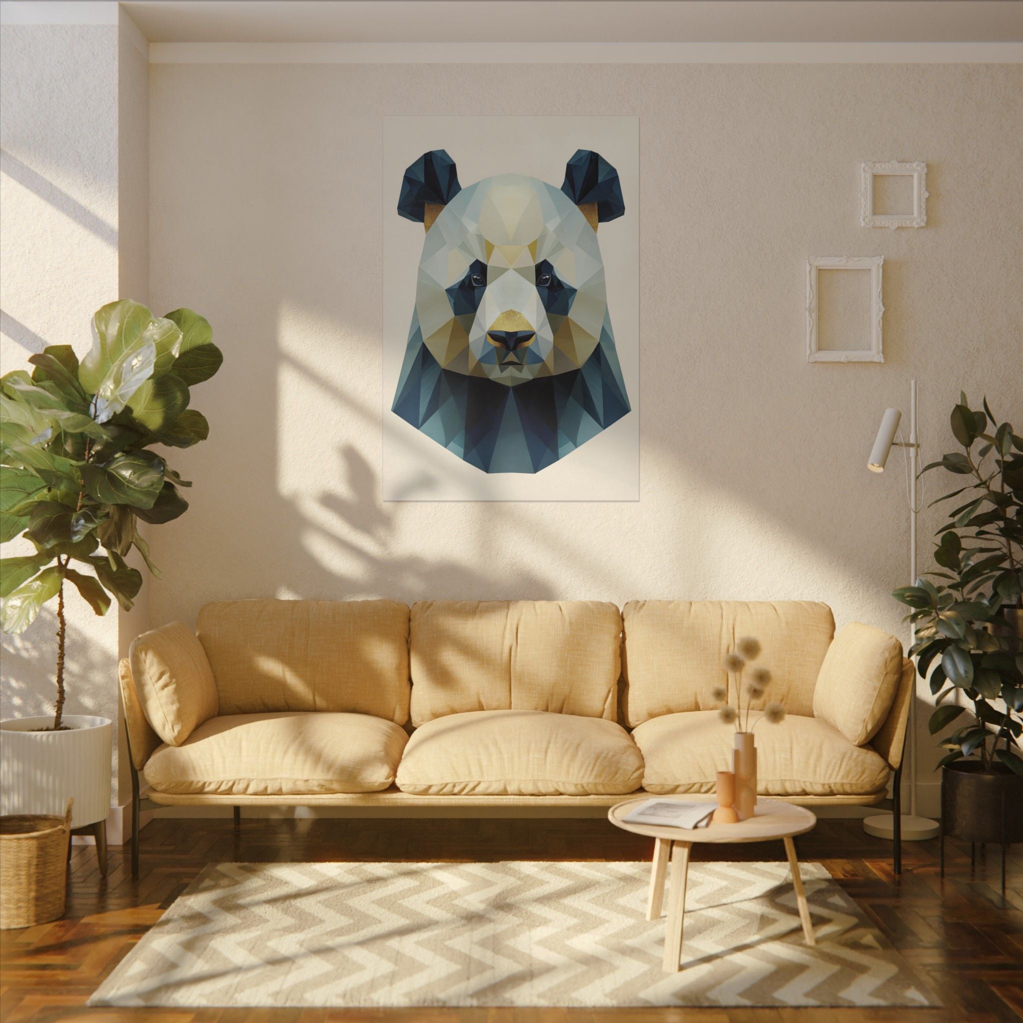 Geometric Panda: Low-Poly Animal Art, Modern Minimalist Design, Blue and Gold Illustration   |  Personalized & Custom Orders Available