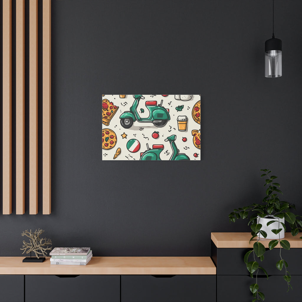 Vibrant Travel Nostalgia Canvas Art, Scooter Decor, Foodie Wall Art, Fun Home Decor, Gift for Adventurers, Kitchen Wall Hanging