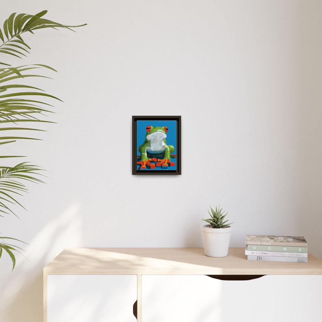 Pixel Frog Framed Print : Geometric Digital Art, Mosaic Amphibian Portrait   |  Personalized & Custom Orders Available