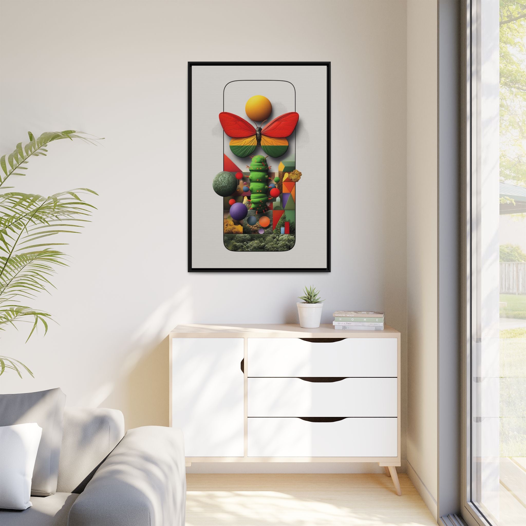 Metamorphosis Framed Print : Geometric Nature Transformation, Vibrant Butterfly Composition   |  Personalized & Custom Orders Available
