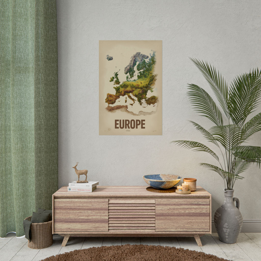 Europe Map Poster — Vintage Nature Scenic Travel Wall Art (Rolled Poster)