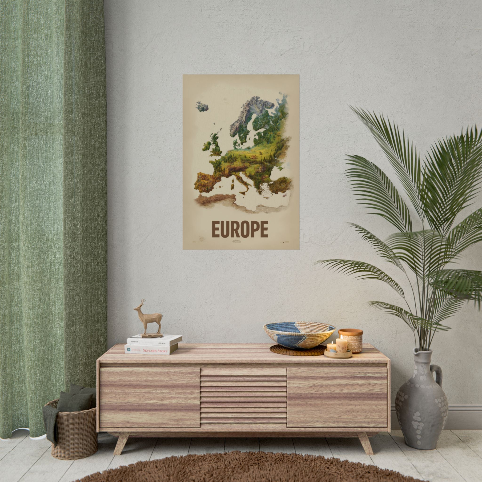 Europe Map Poster — Vintage Nature Scenic Travel Wall Art (Rolled Poster)