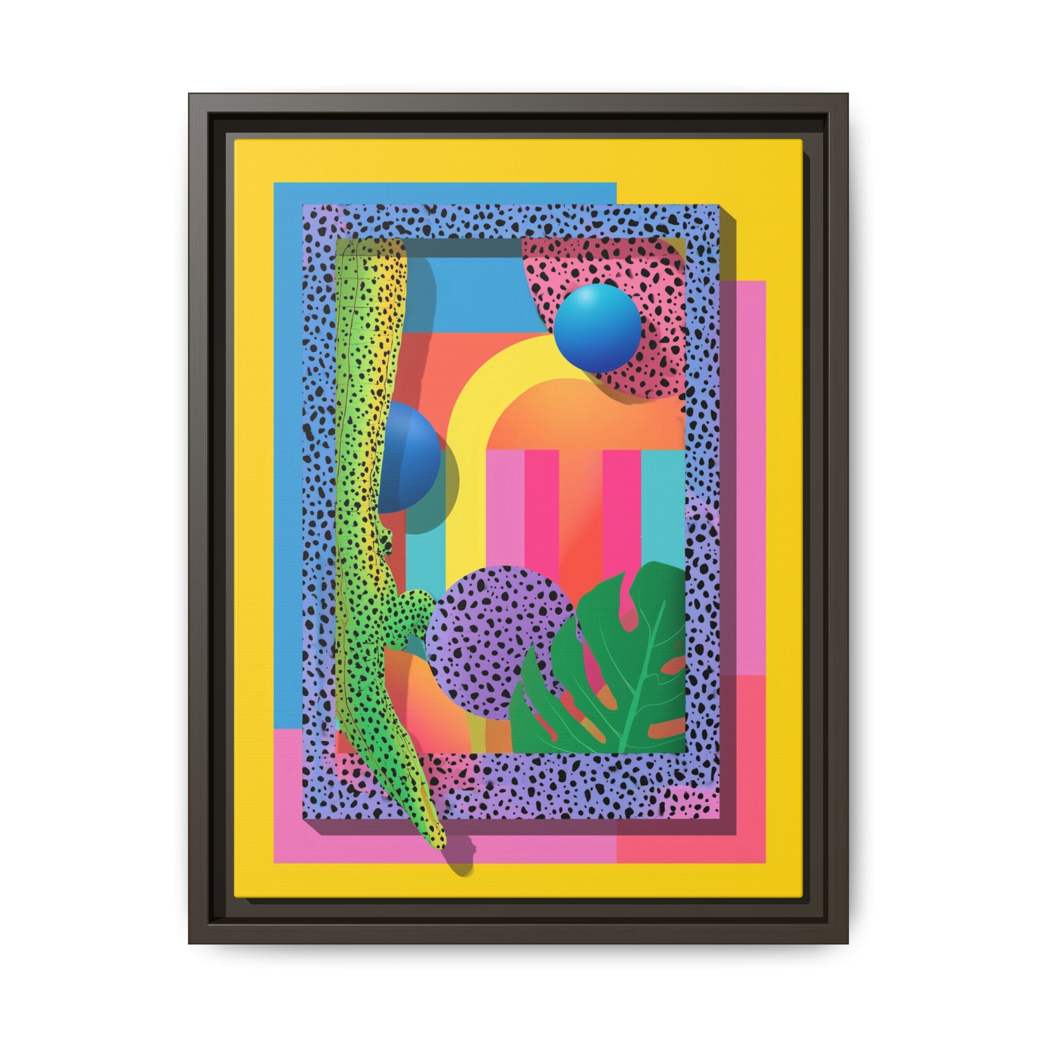 Geometric Rhythms: Abstract Layers of Color, Dimensional Shapes and Tropical Elements, Vibrant Modern Art Composition   |   Custom Orders