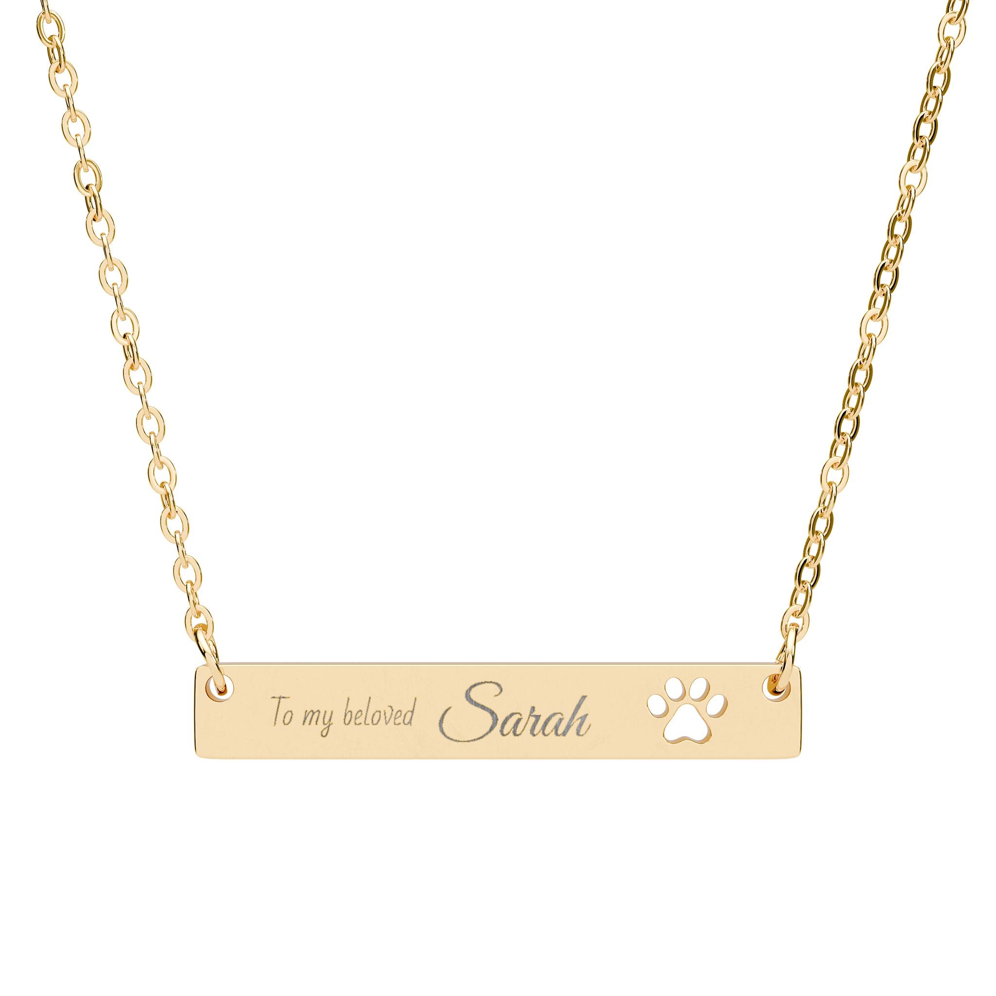 Personalized Cutout Paw Bar Necklace (Engraving)