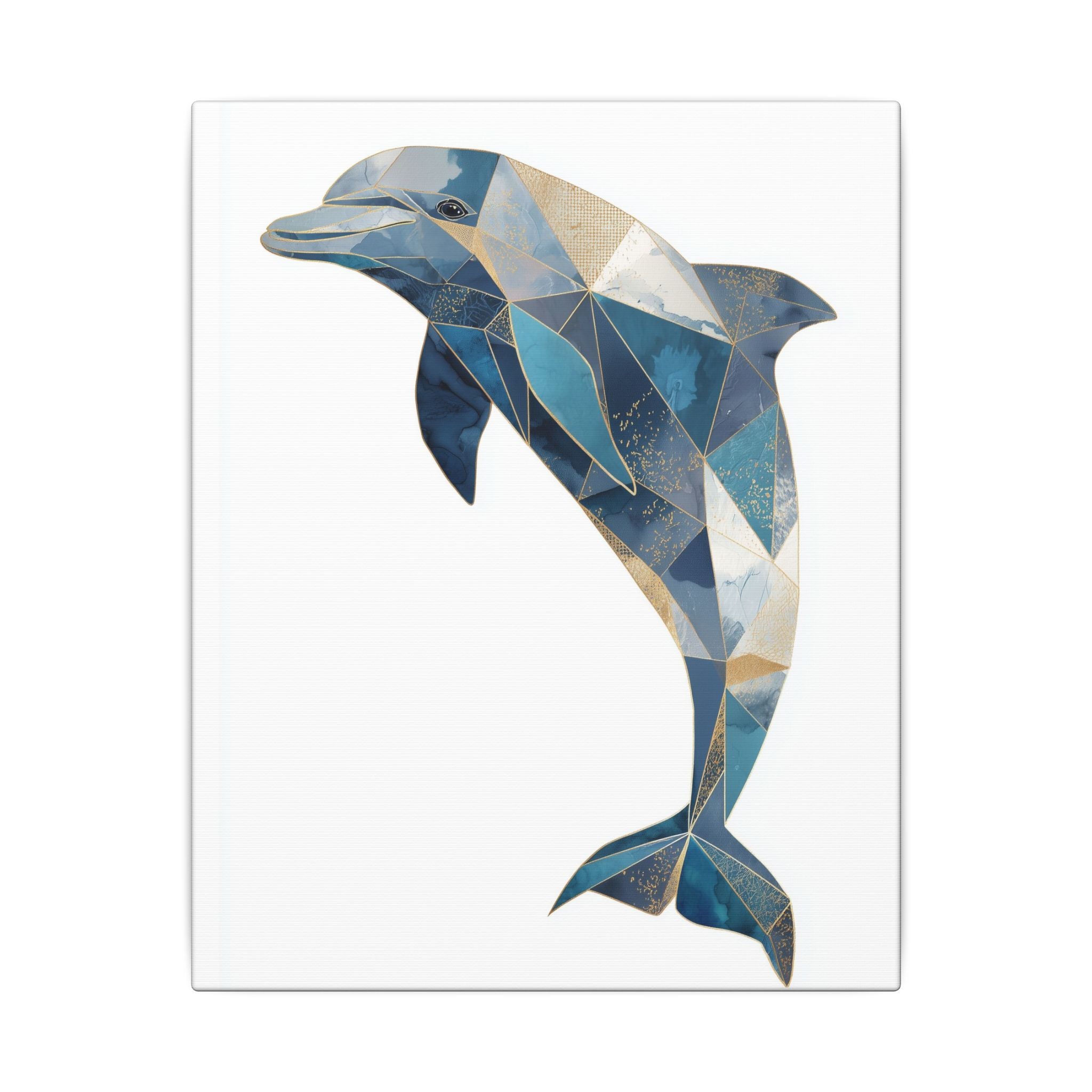 Canvas Print, Geometric Abstract Dolphin Gold Accented Art, High Quality Wall Decor, Nautical Sea Theme, Coastal Home Decor, Ocean Animal