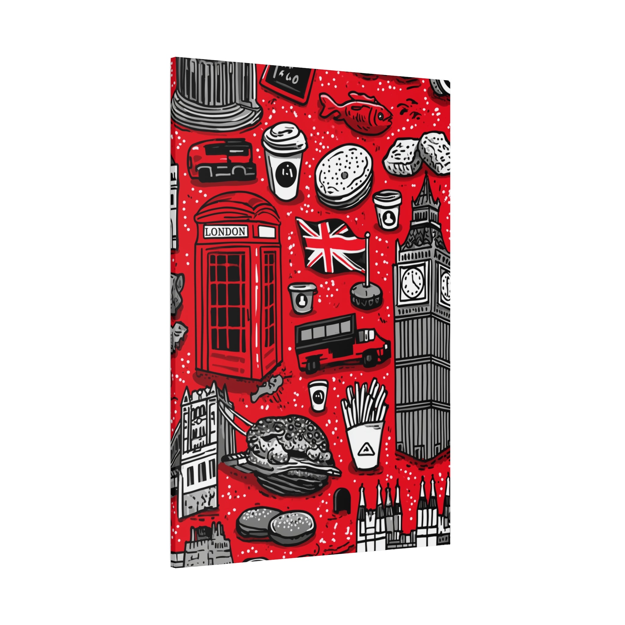 London-Themed Canvas Art, Wall Decor, Home Office Artwork, UK Travel Gift, British Culture Decor, Red and Black Design