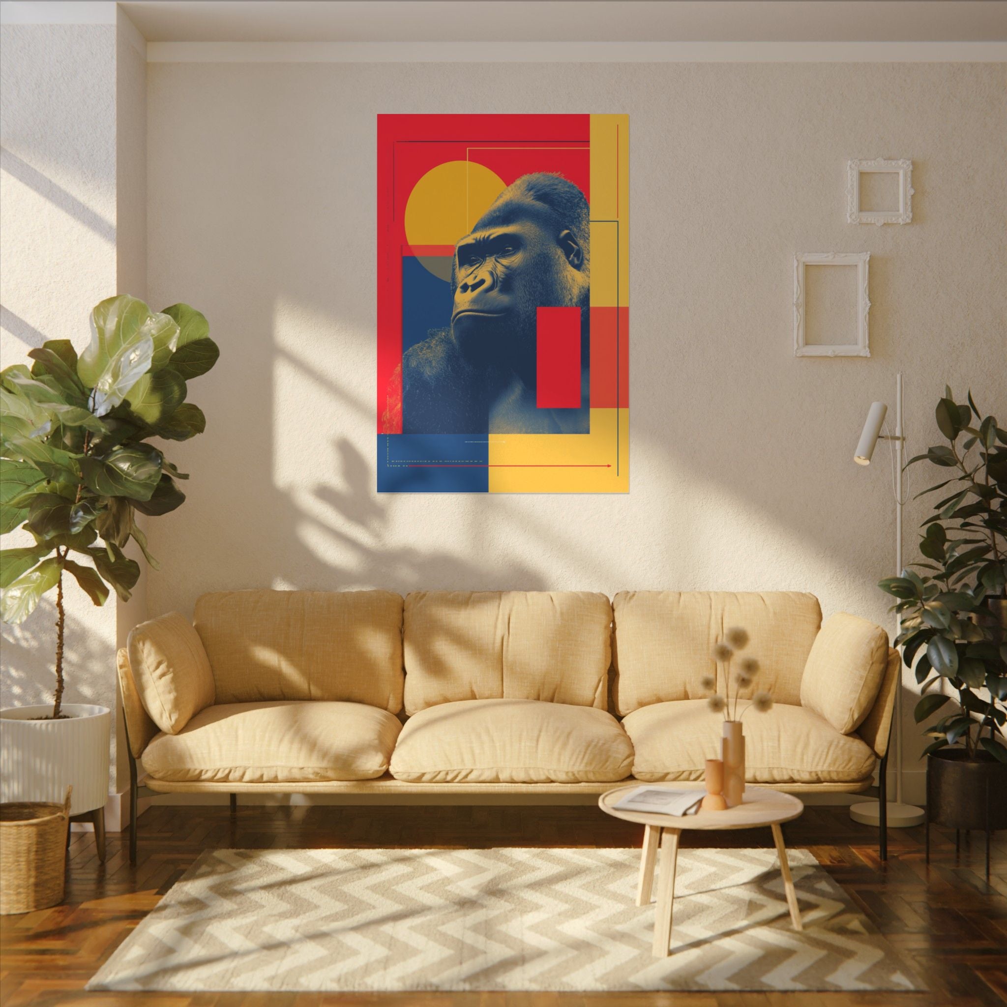 Regal Primate: Geometric Pop Art Portrait, Blue and Yellow Gorilla Graphic, Contemporary Wildlife Design   |  Personalized & Custom Orders