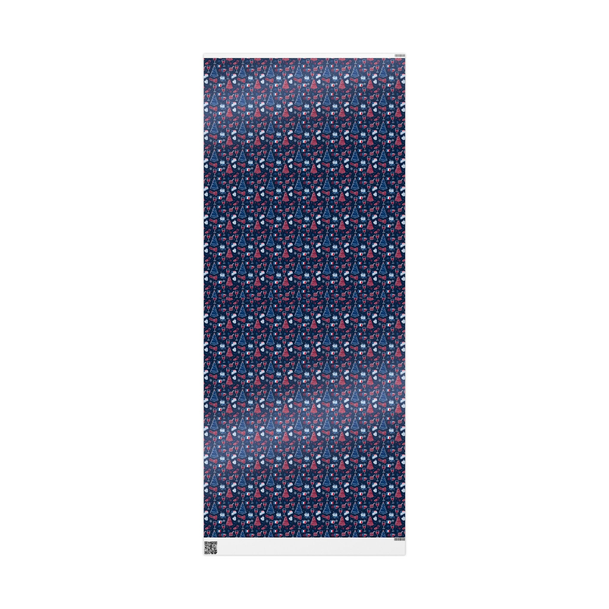 Wrapping Paper Roll French Themed— Festive Cozy Socks & Sweaters Pattern, Navy Holiday Gift Wrap
