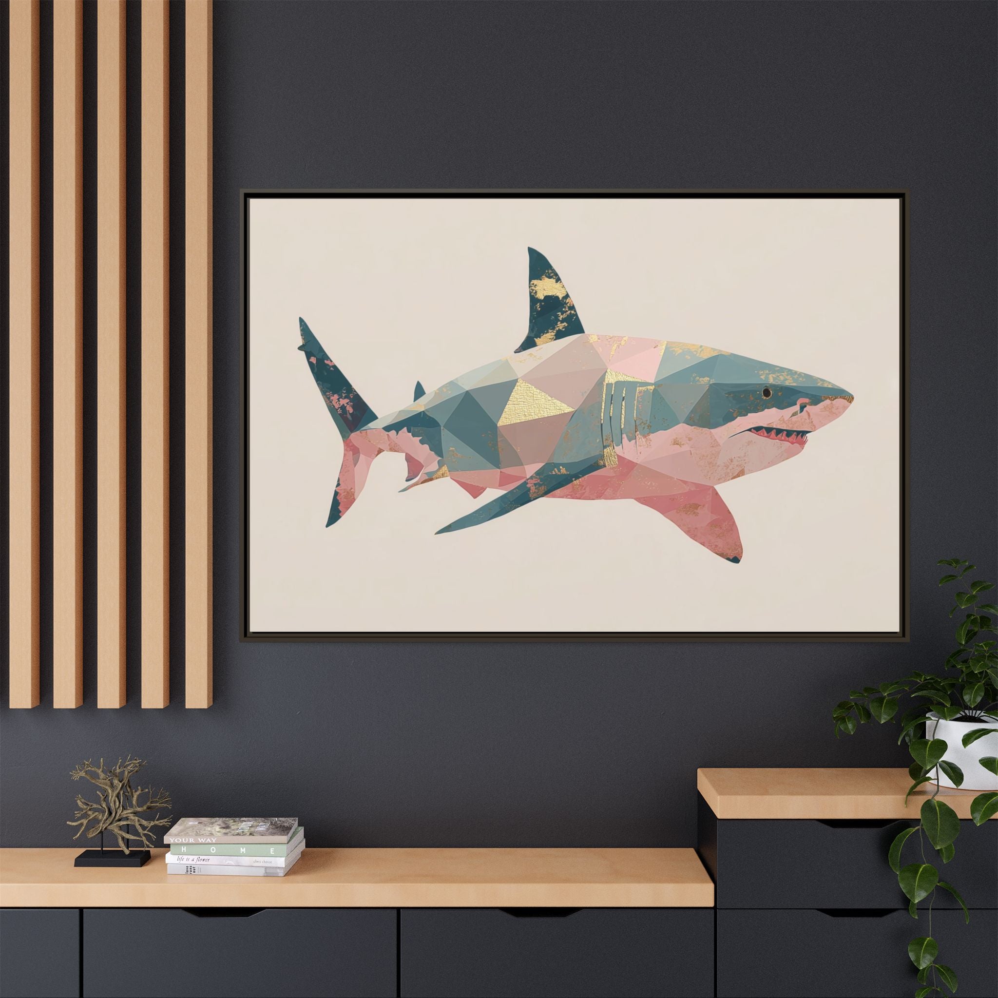 Geometric Shark Spectrum: Polygonal Marine Predator, Abstract Metallic Design   |  Personalized & Custom Orders Available
