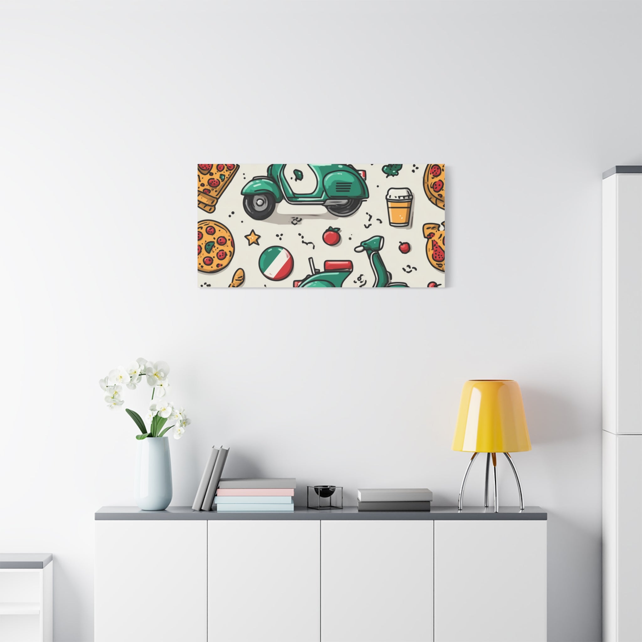 Vibrant Travel Nostalgia Canvas Art, Scooter Decor, Foodie Wall Art, Fun Home Decor, Gift for Adventurers, Kitchen Wall Hanging