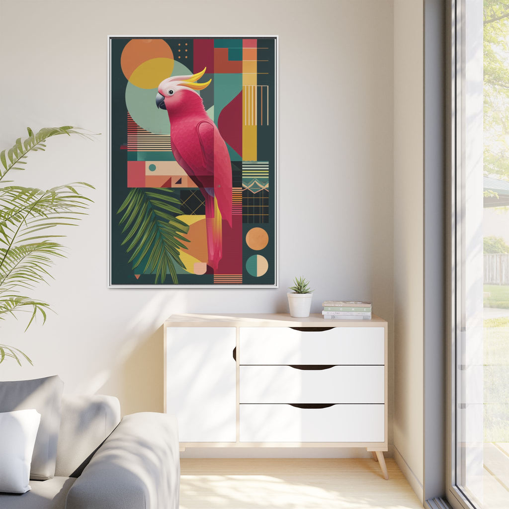 Geometric Cockatoo Framed Print: Mid-Century Modern Bird Art, Contemporary Graphic Print   |  Personalized & Custom Orders Available