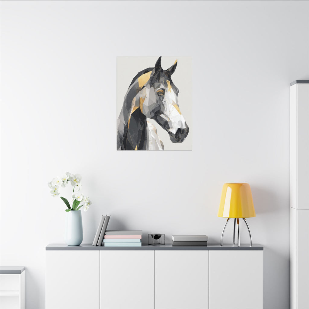 Geometric Equine Elegance: Polygonal Horse Portrait, Modern Digital Art, Metallic Cubist Interpretation   |  Personalized & Custom Orders