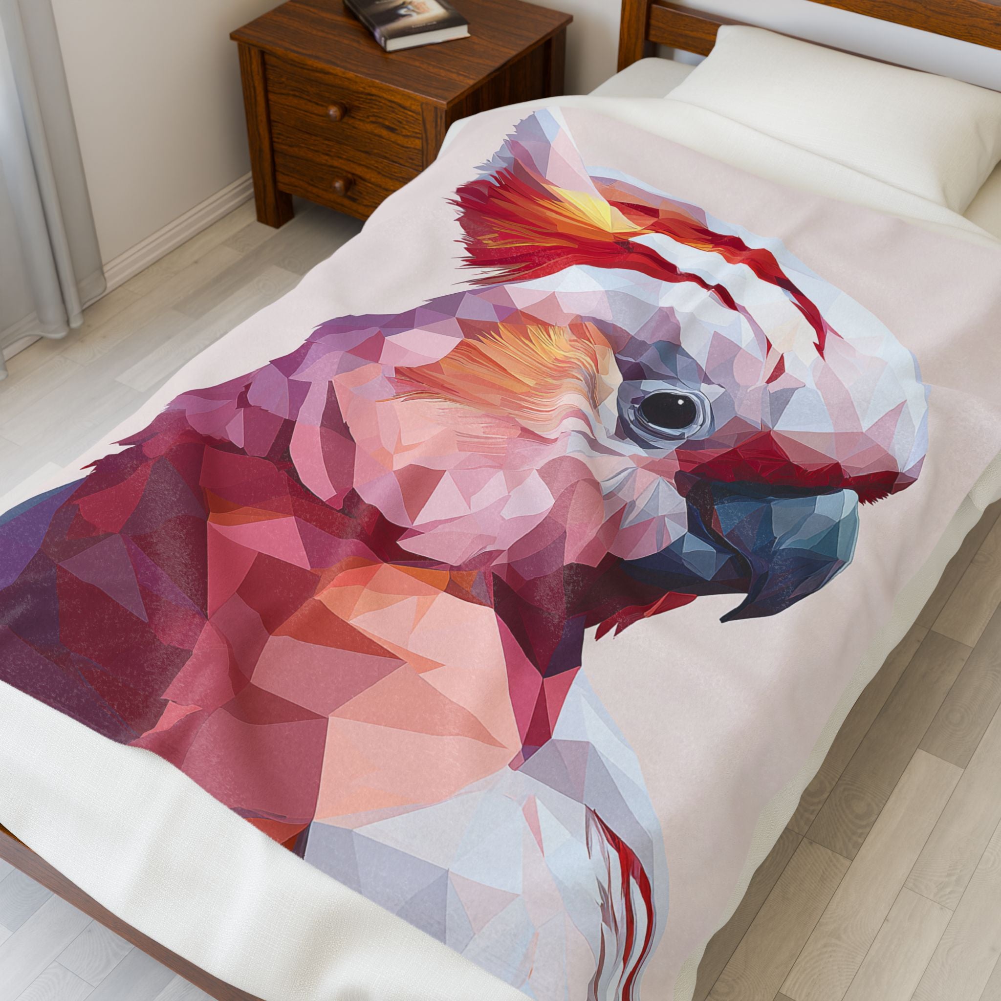 Prismatic Cockatoo Quilt Cover, Doona Cover, Duvet : Geometric Bird Portrait, Modern Polygon Art Style   |    Custom Orders Available
