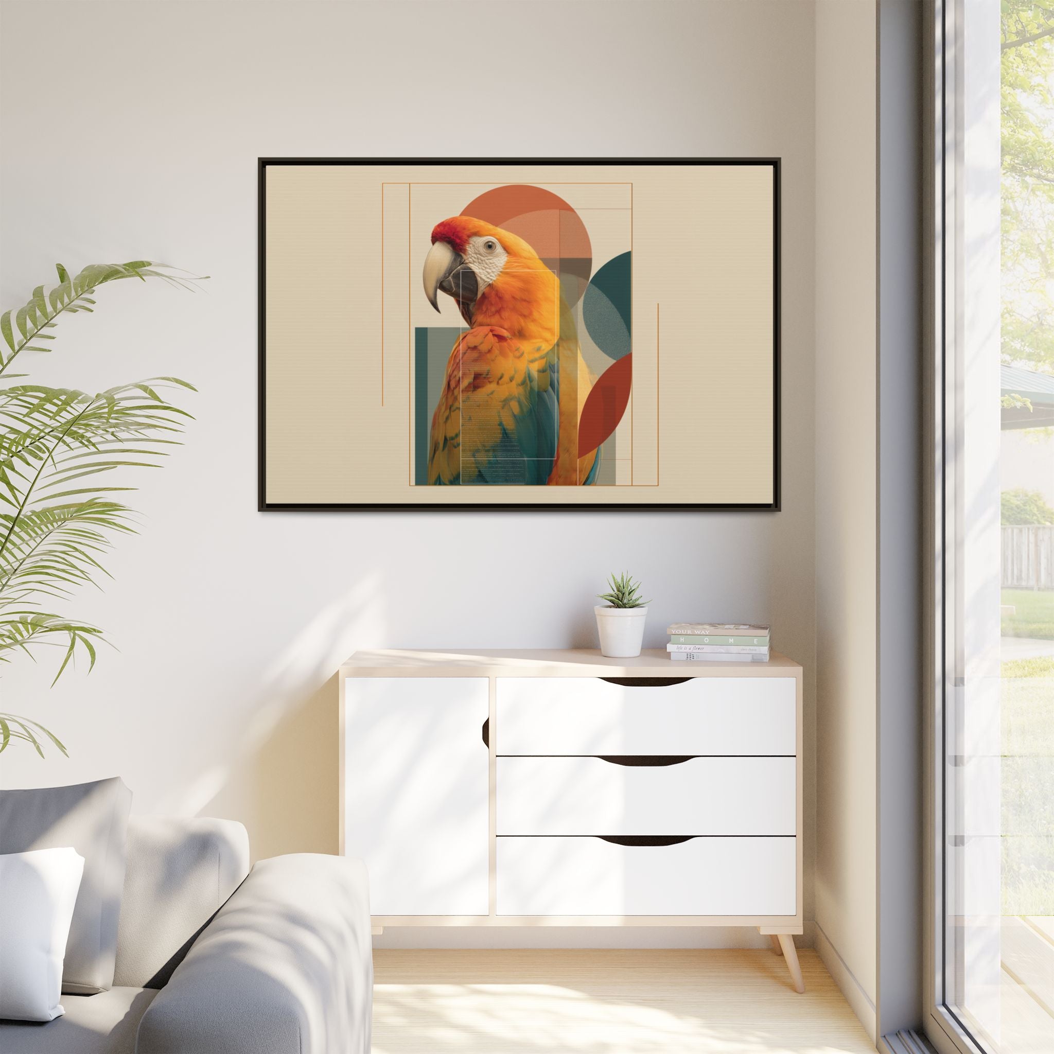 Macaw Geometry: Vibrant Avian Portrait, Modernist Graphic Design   |  Personalized & Custom Orders Available